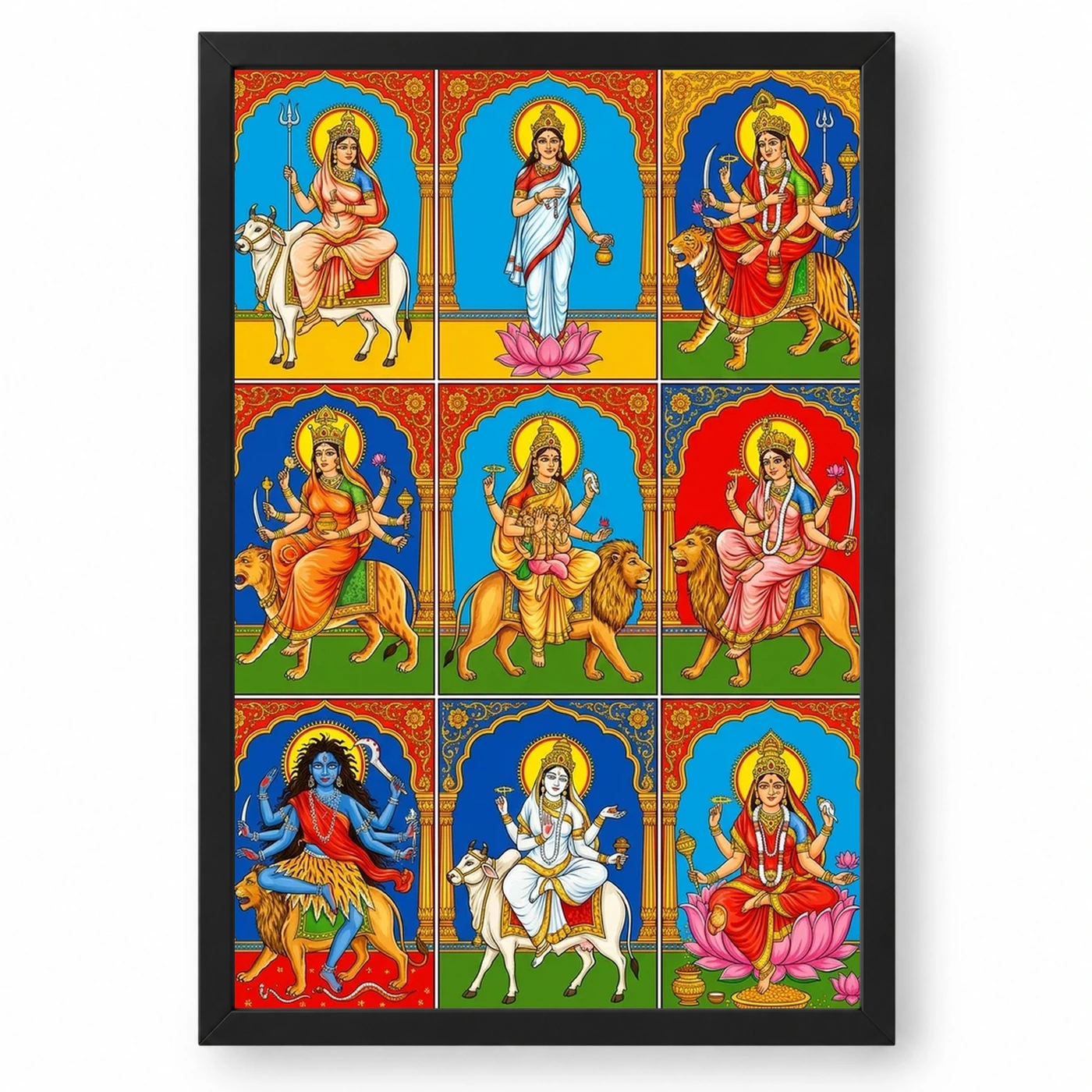 Navdurga Nine Forms Durga Vibrant Festival Devotional Art Photo Frame