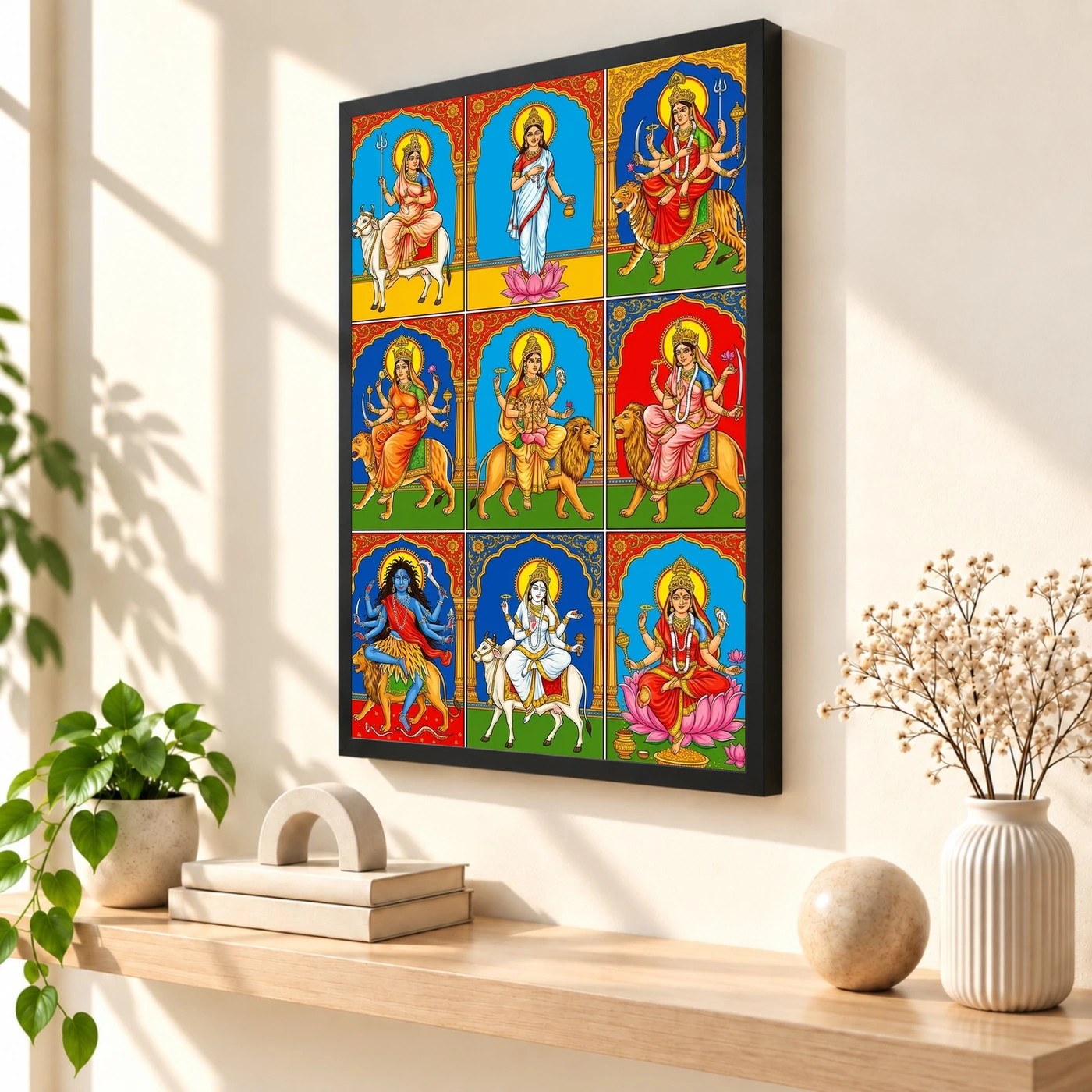 Navdurga Nine Forms Durga Vibrant Festival Devotional Art Photo Frame, view 2