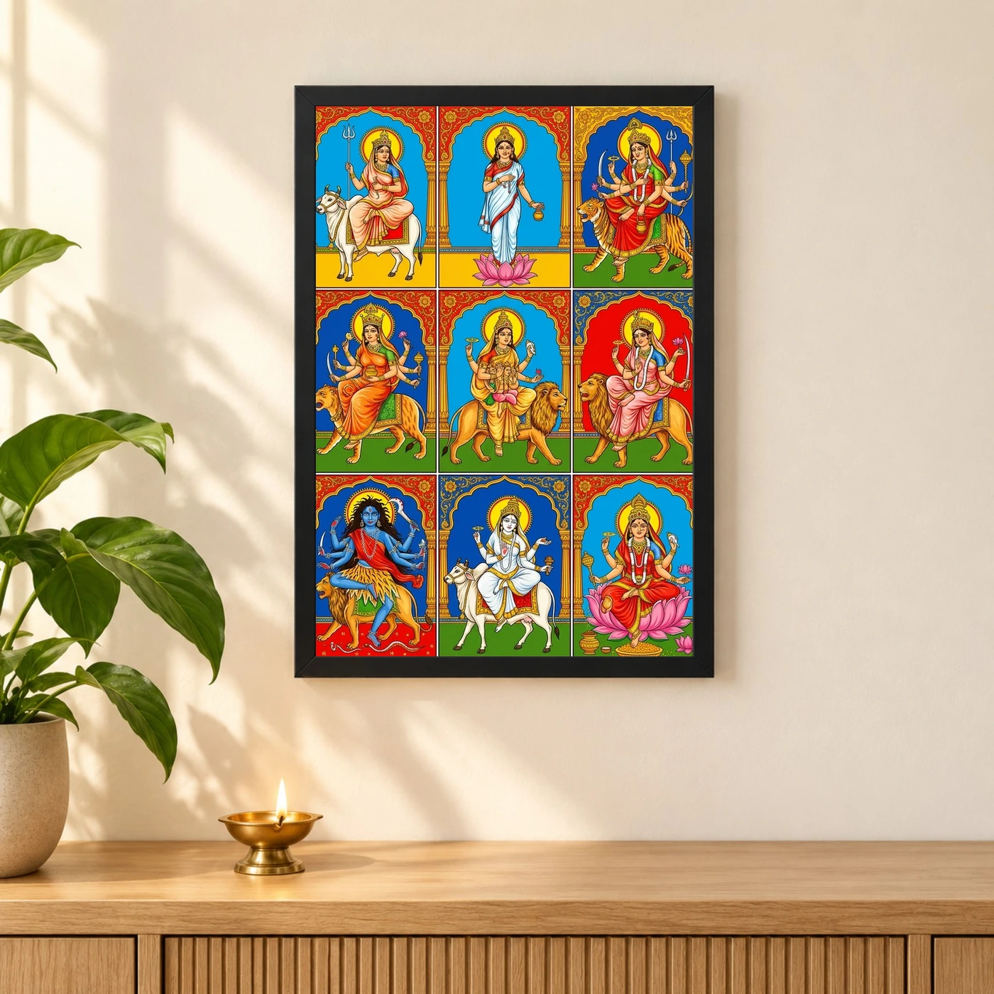 Navdurga Nine Forms Durga Vibrant Festival Devotional Art Photo Frame, view 3