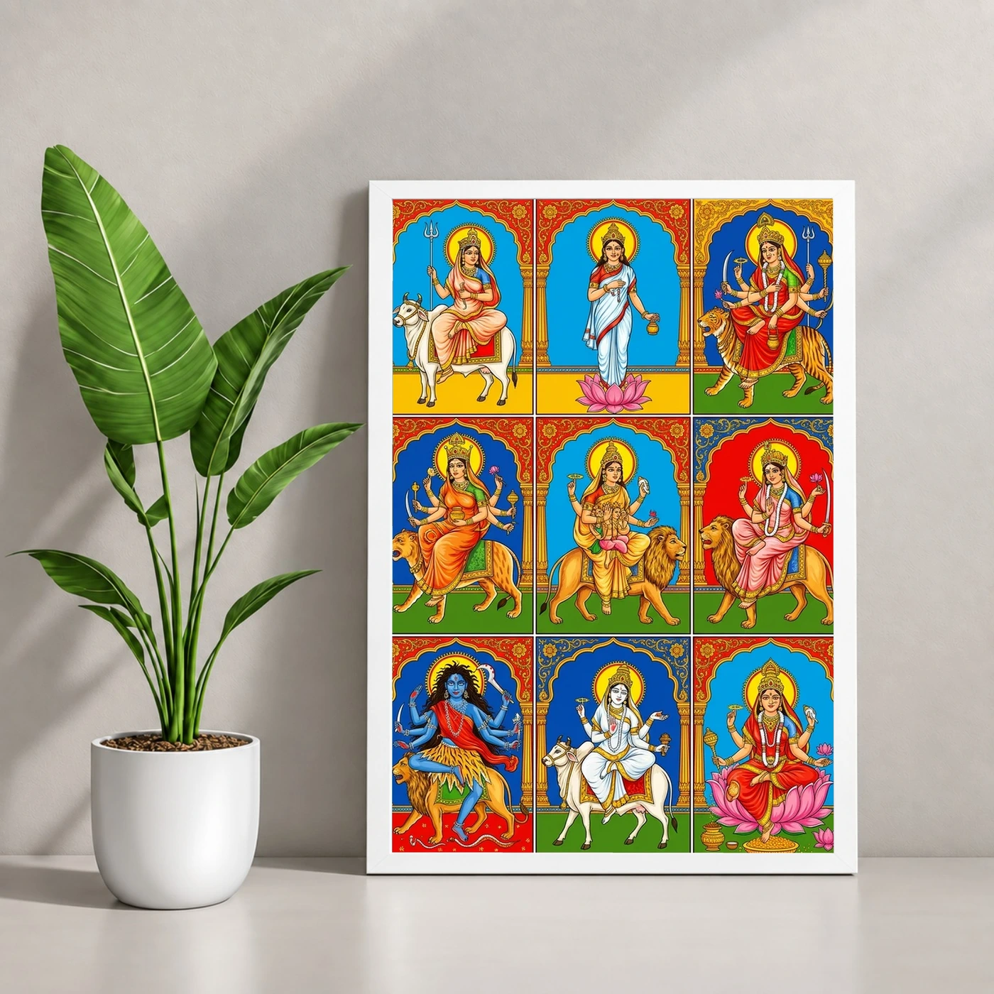 Navdurga Nine Forms Durga Vibrant Festival Devotional Art Photo Frame, view 4