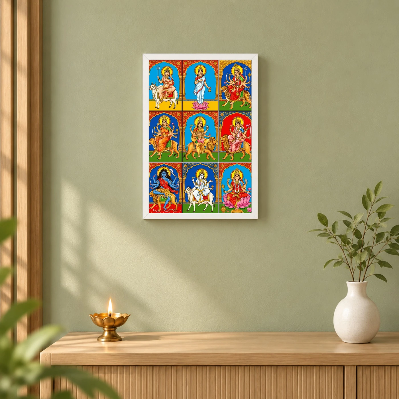 Navdurga Nine Forms Durga Vibrant Festival Devotional Art Photo Frame, view 6
