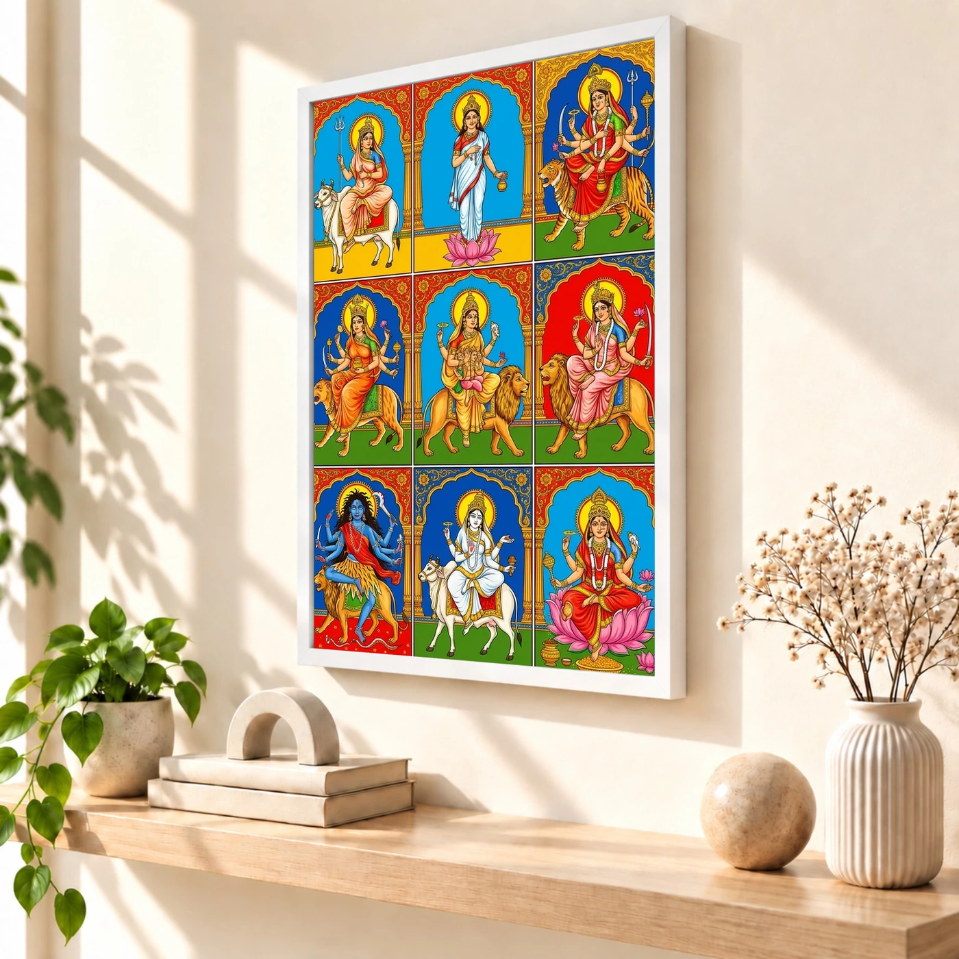 Navdurga Nine Forms Durga Vibrant Festival Devotional Art Photo Frame, view 7