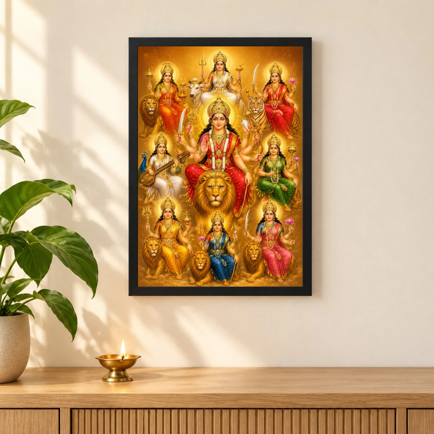 Navdurga Ornate Golden Temple Darshan Photo Frame, view 3