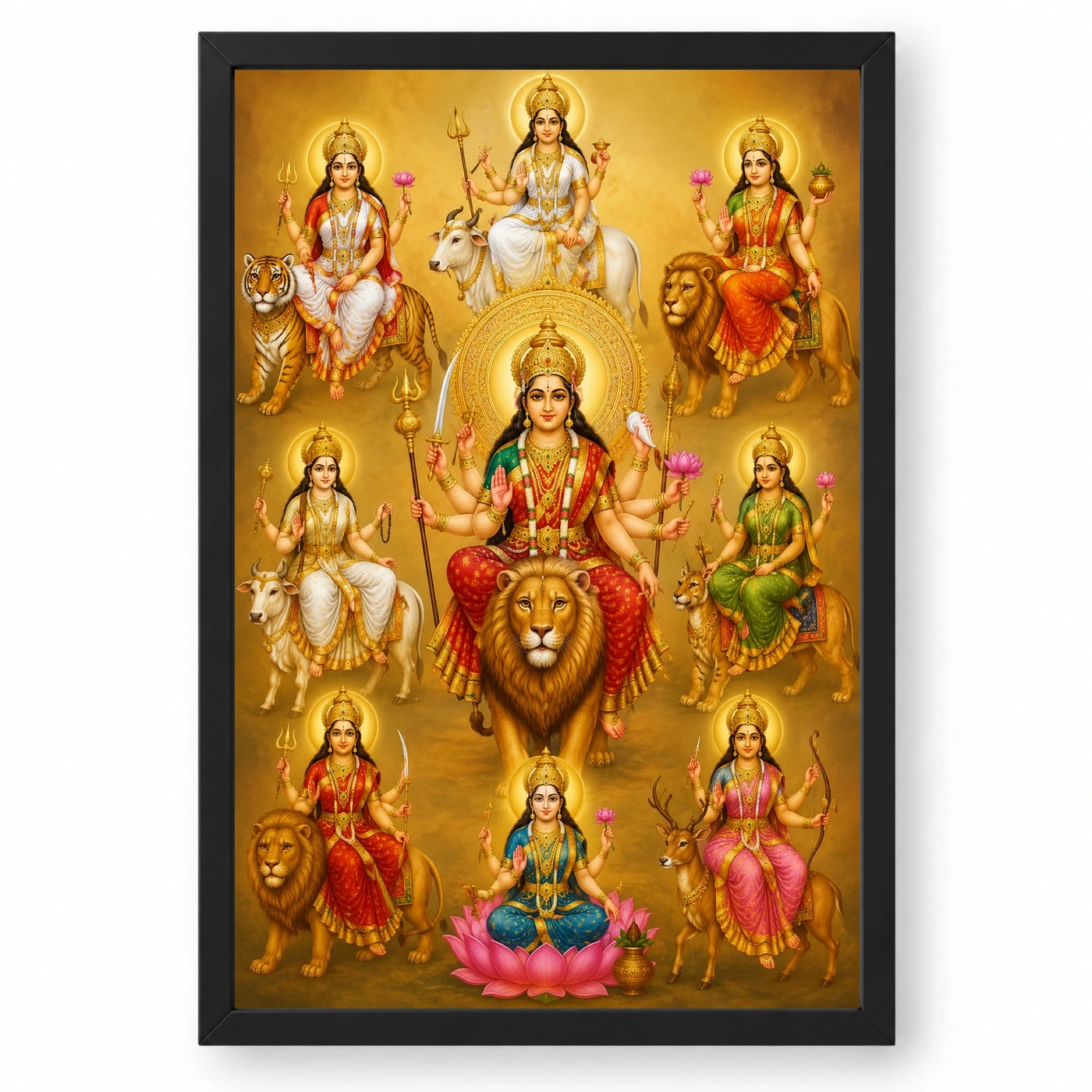 Navdurga Traditional Indian Miniature-Inspired Devotional Art Photo Frame