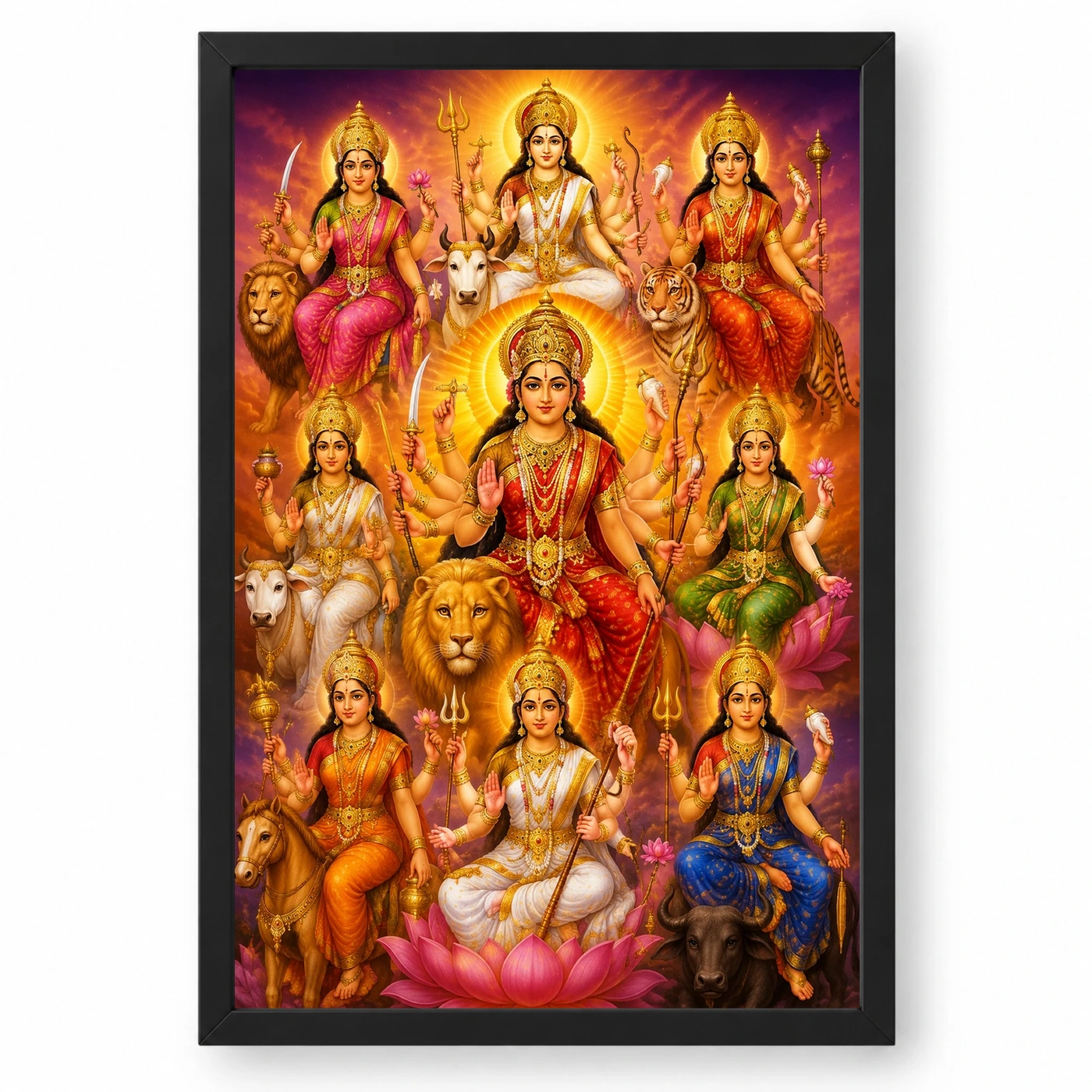 Navdurga Vivid Premium Spiritual Poster Art Photo Frame
