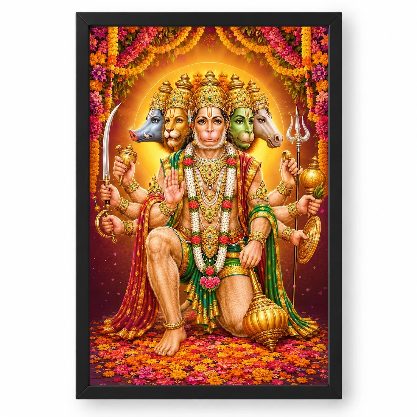 Panchmukhi Hanuman Grand Festival Flower Decoration Photo Frame