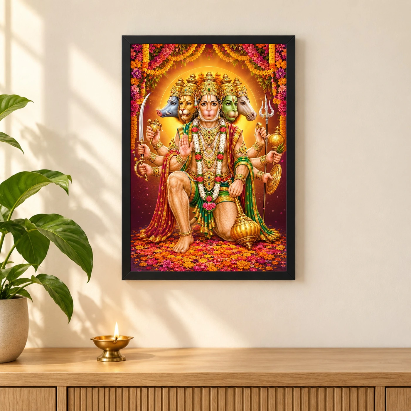 Panchmukhi Hanuman Grand Festival Flower Decoration Photo Frame, view 3