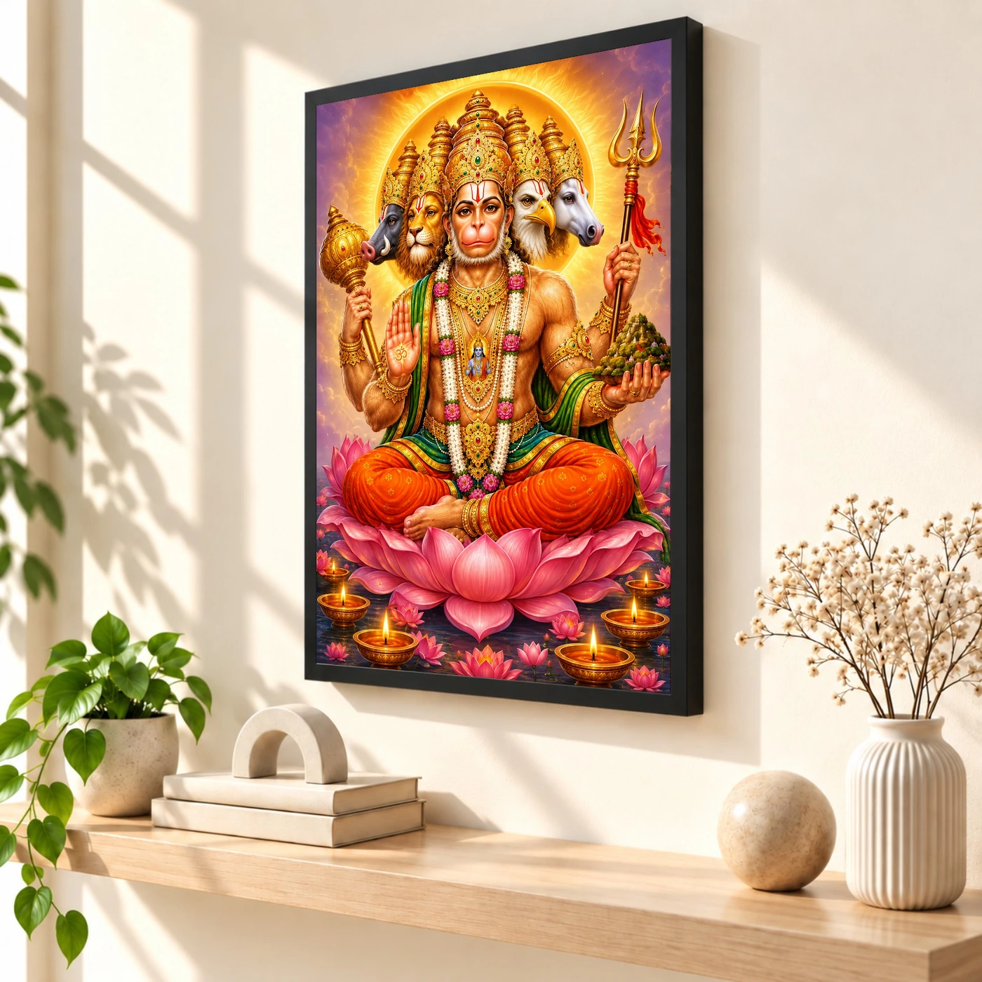 Panchmukhi Hanuman Lotus And Diya Radiance Photo Frame, view 2