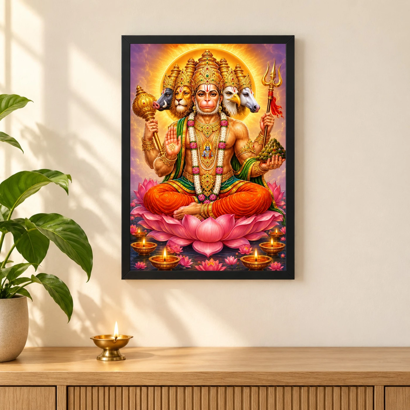 Panchmukhi Hanuman Lotus And Diya Radiance Photo Frame, view 3