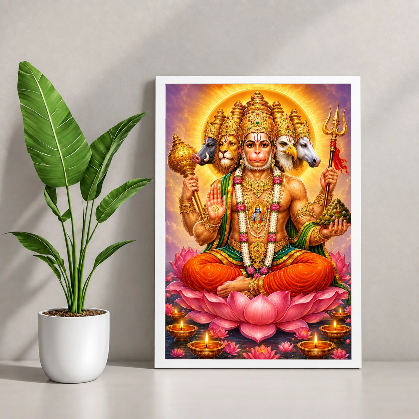 Panchmukhi Hanuman Lotus And Diya Radiance Photo Frame, view 4