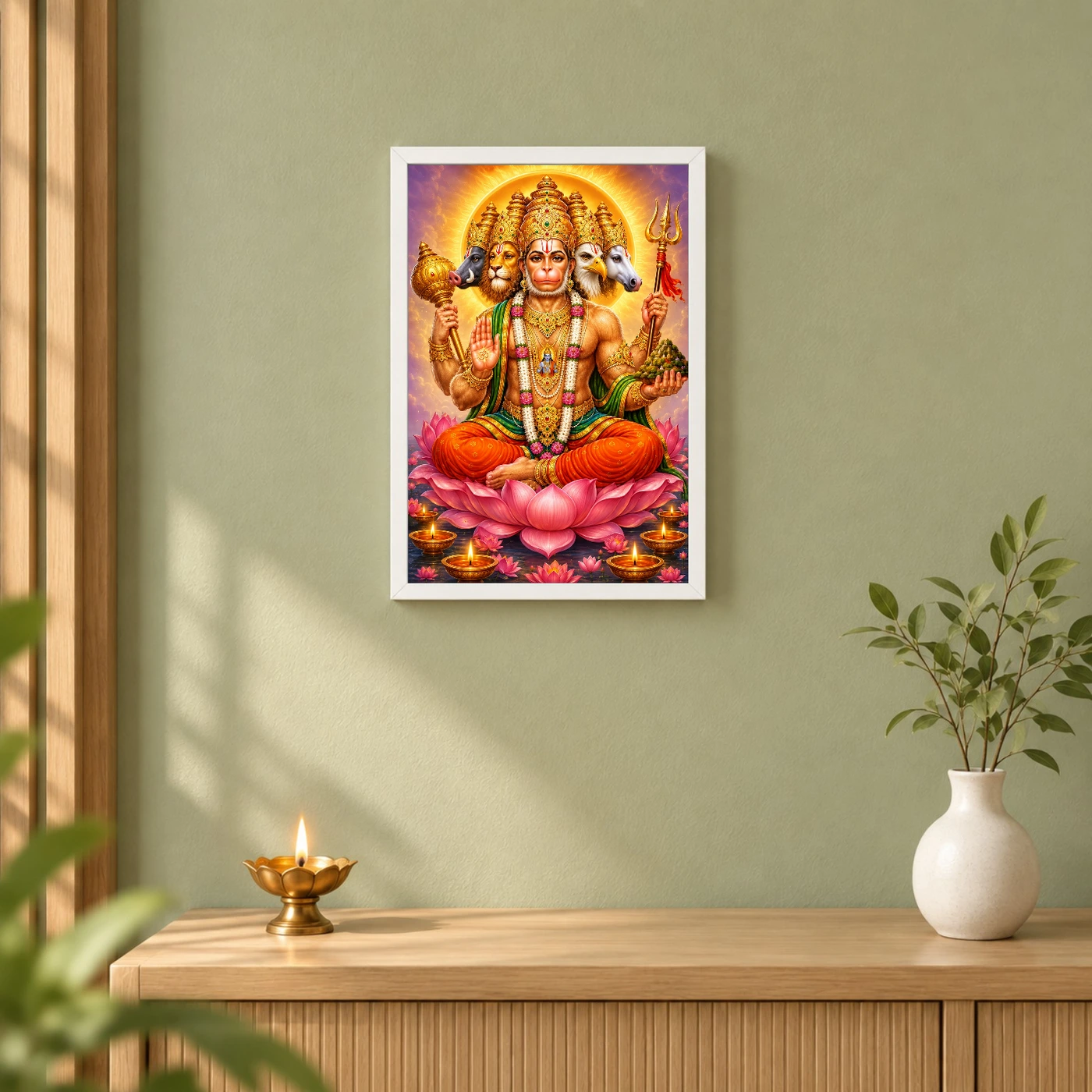 Panchmukhi Hanuman Lotus And Diya Radiance Photo Frame, view 6