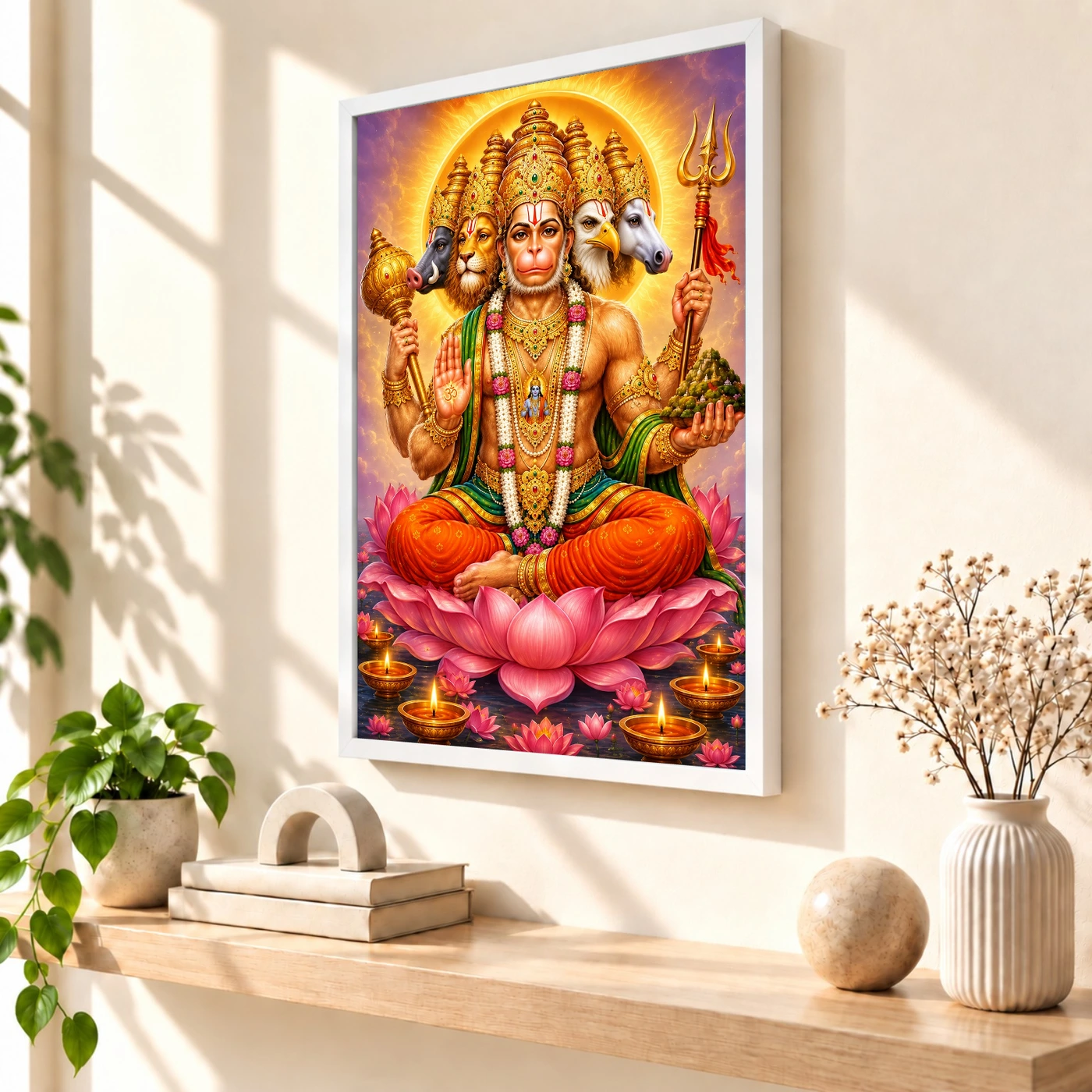 Panchmukhi Hanuman Lotus And Diya Radiance Photo Frame, view 7