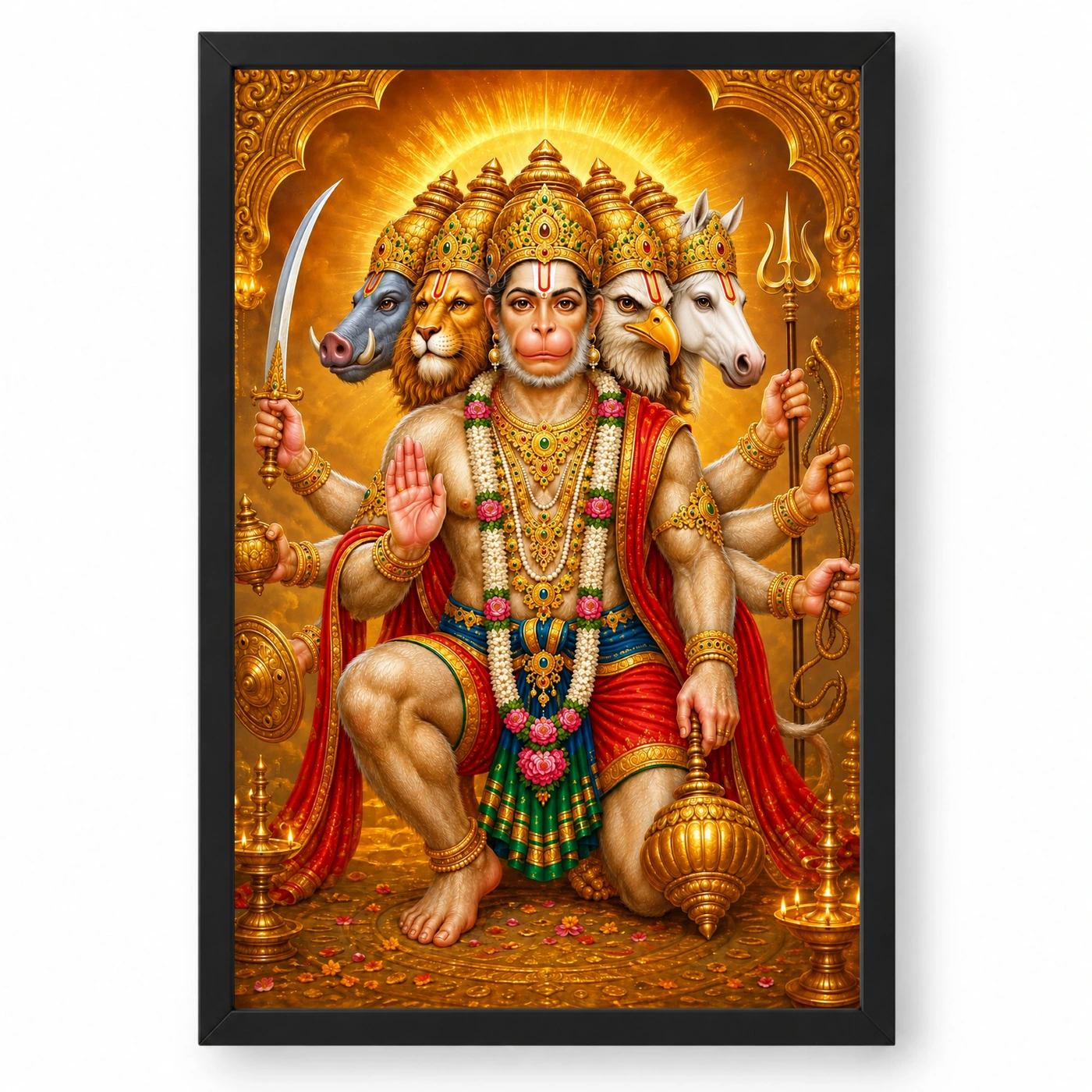 Panchmukhi Hanuman Ornate Golden Temple Darshan Photo Frame
