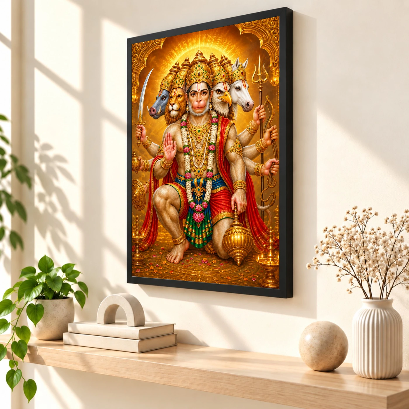 Panchmukhi Hanuman Ornate Golden Temple Darshan Photo Frame, view 2
