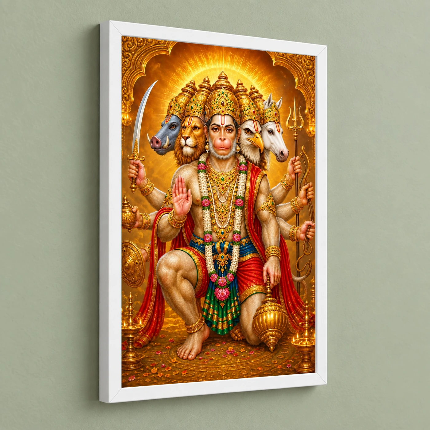Panchmukhi Hanuman Ornate Golden Temple Darshan Photo Frame, view 5