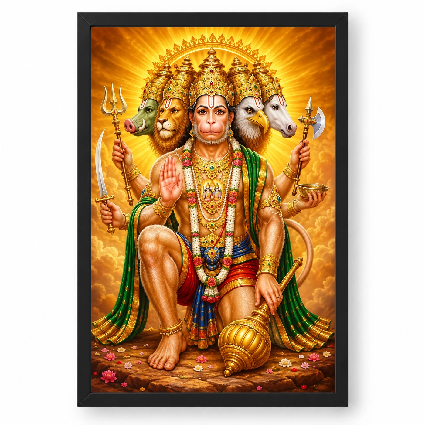 Panchmukhi Hanuman Peaceful Home Mandir Composition Photo Frame