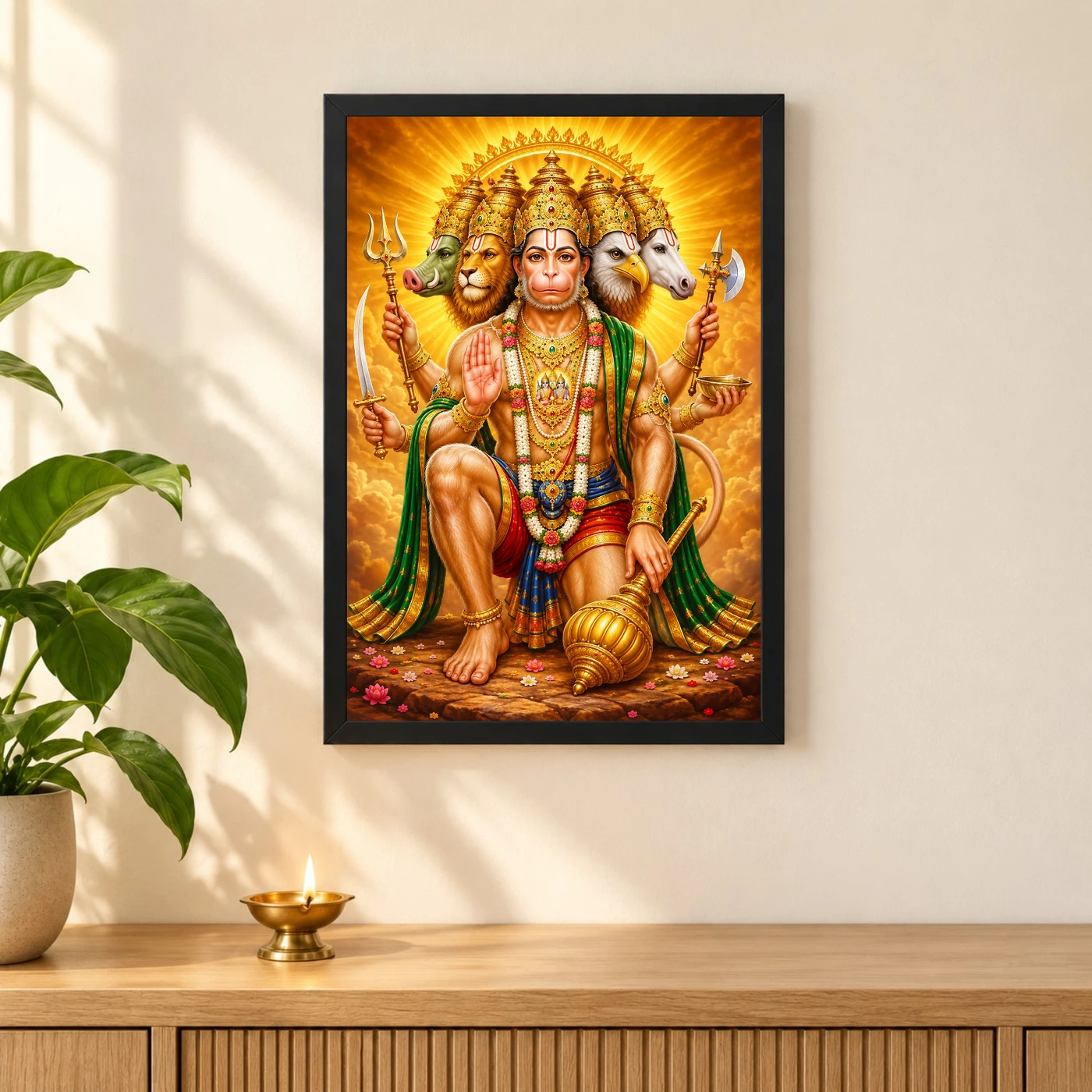 Panchmukhi Hanuman Peaceful Home Mandir Composition Photo Frame, view 3