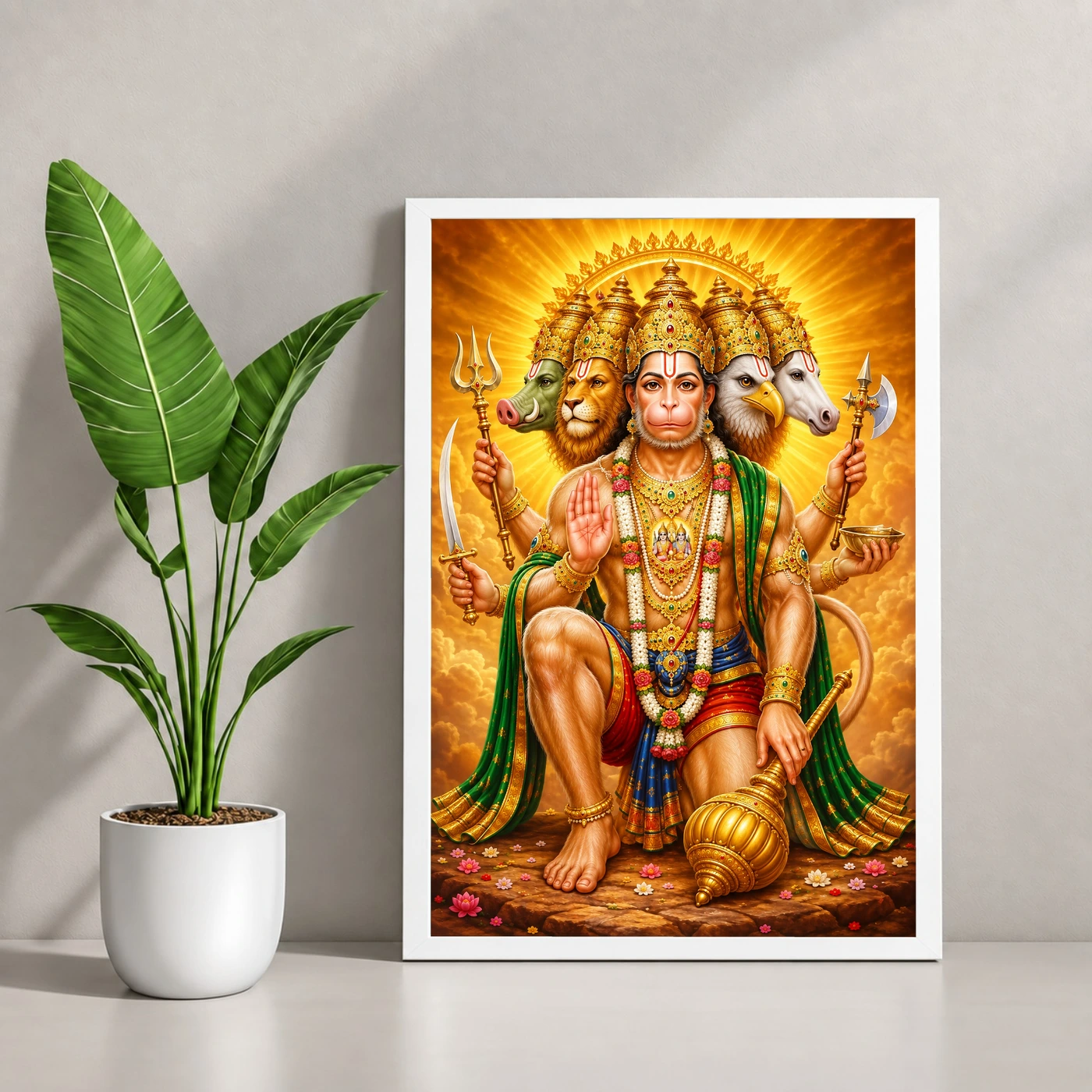 Panchmukhi Hanuman Peaceful Home Mandir Composition Photo Frame, view 4