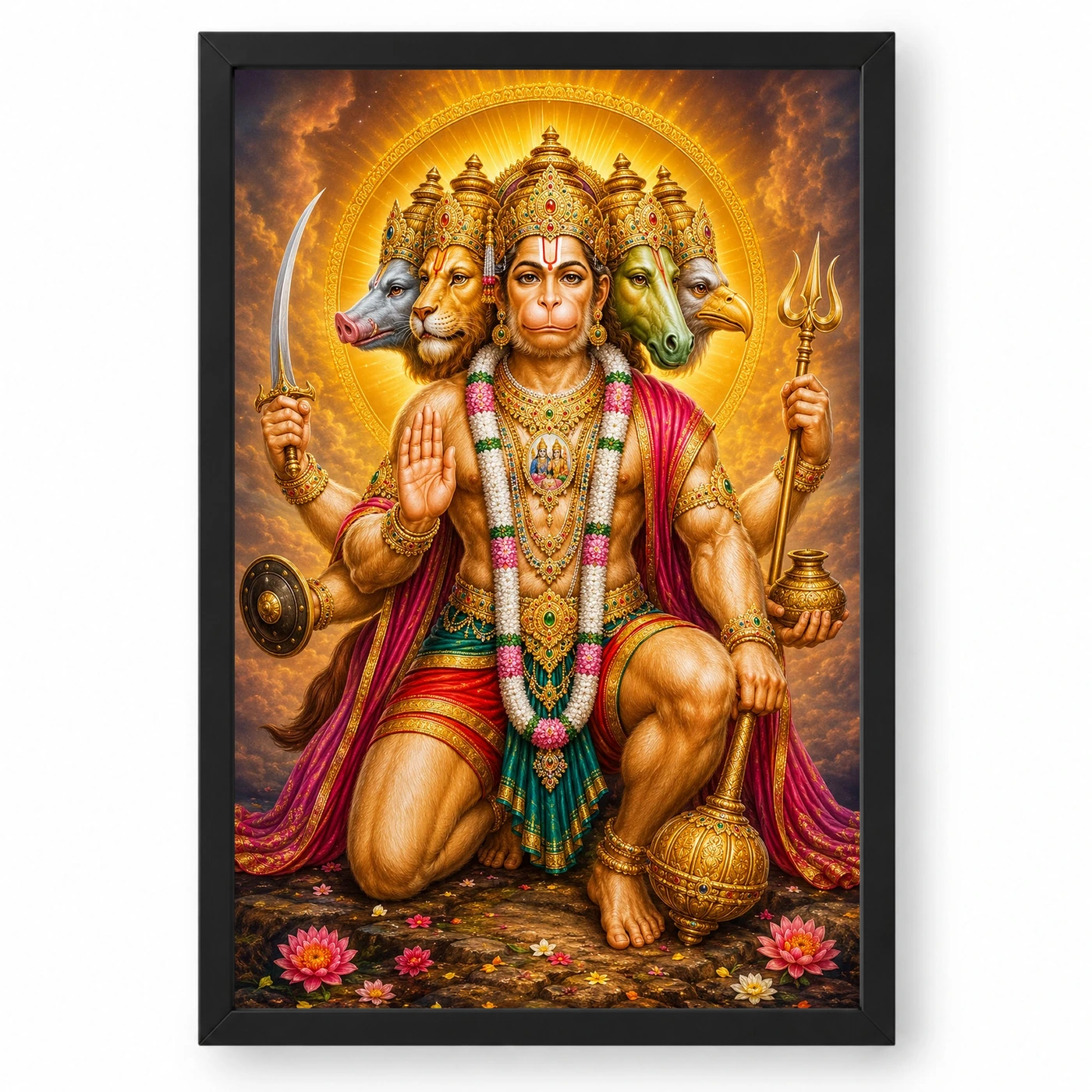 Panchmukhi Hanuman Royal Jewel-Toned Portrait Photo Frame