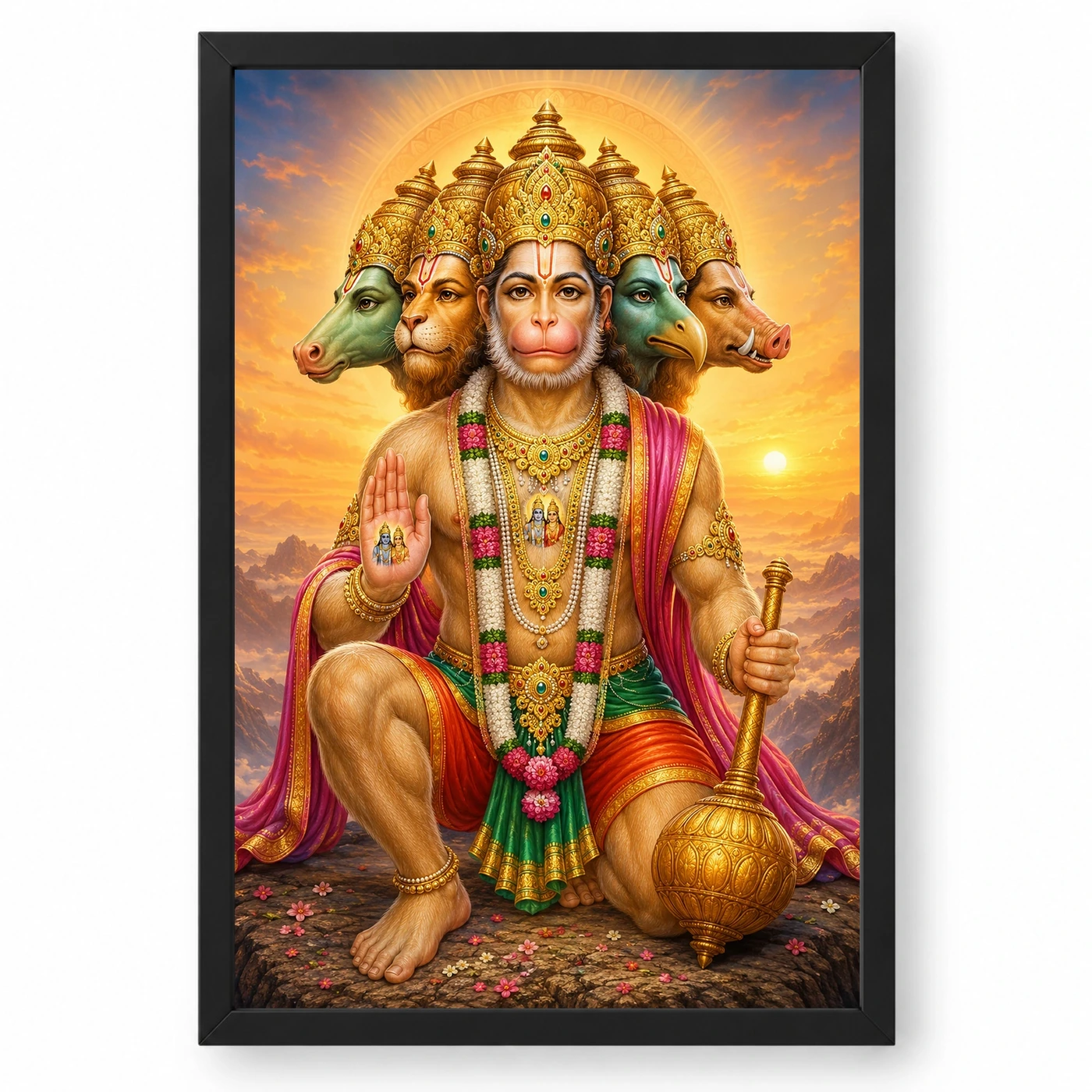 Panchmukhi Hanuman Serene Sunrise Blessing Photo Frame