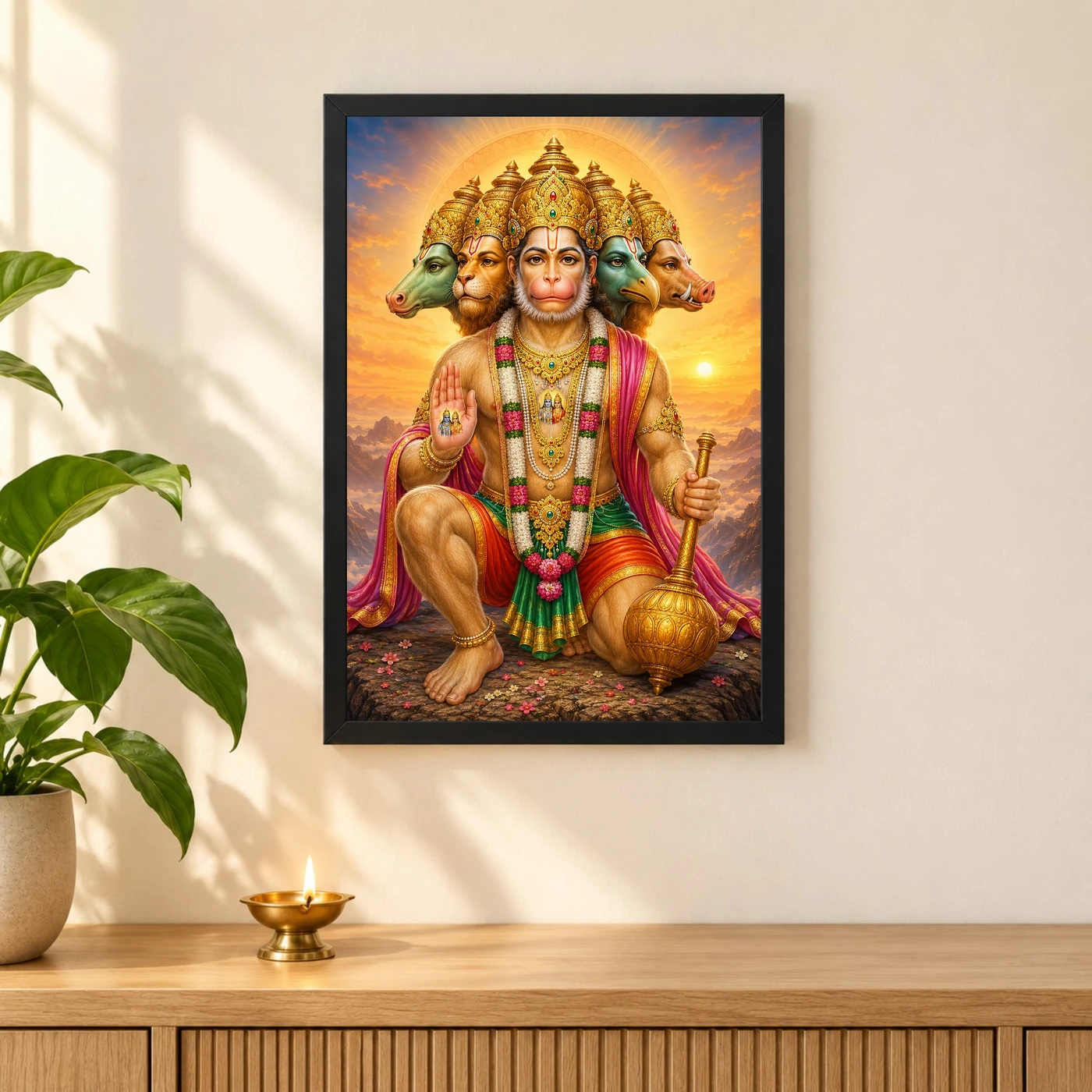 Panchmukhi Hanuman Serene Sunrise Blessing Photo Frame, view 3