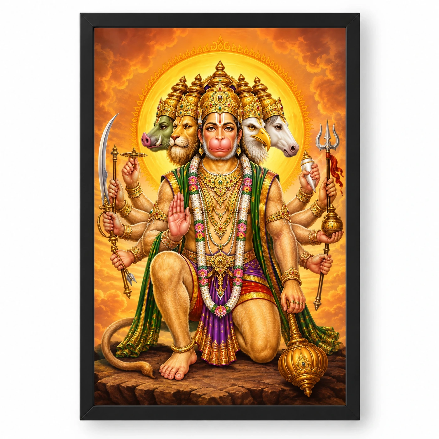 Panchmukhi Hanuman Traditional Indian Miniature-Inspired Devotional Art Photo Frame