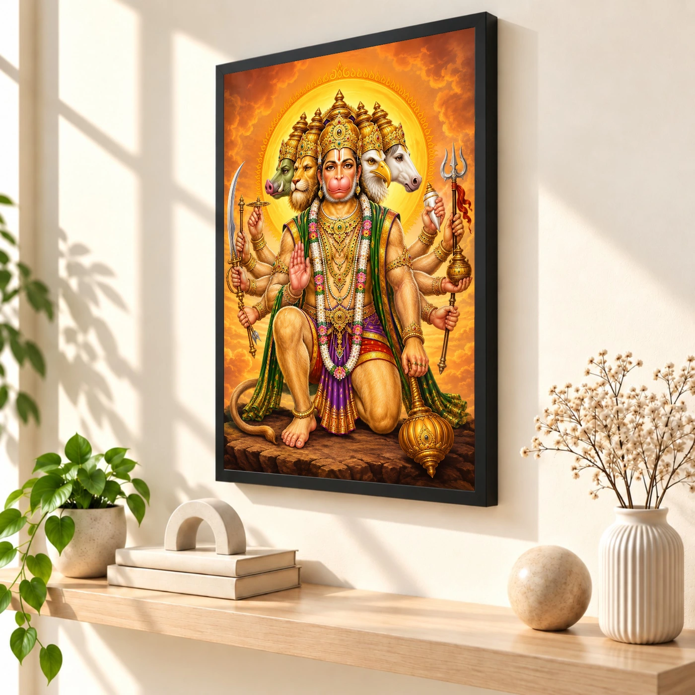 Panchmukhi Hanuman Traditional Indian Miniature-Inspired Devotional Art Photo Frame, view 2