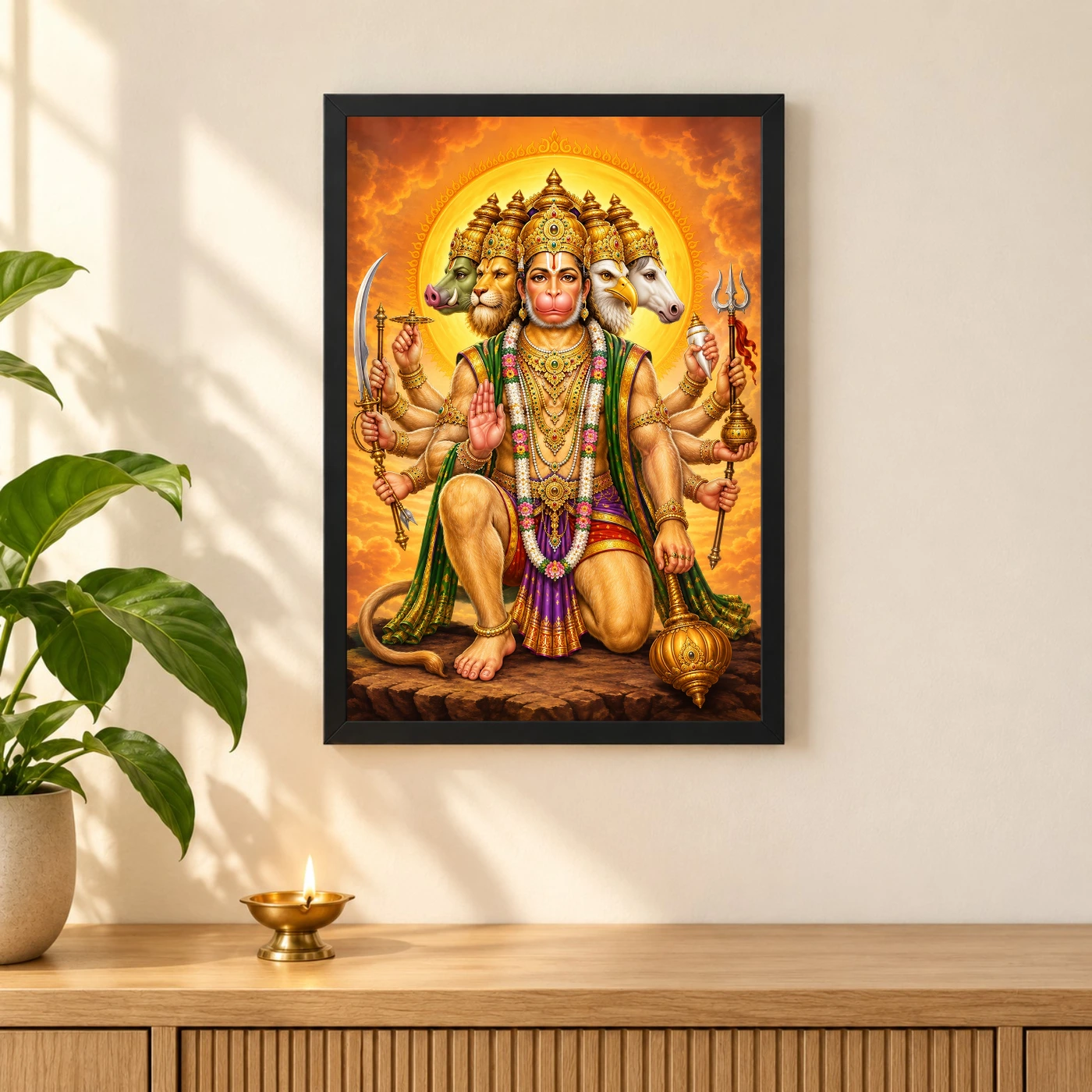 Panchmukhi Hanuman Traditional Indian Miniature-Inspired Devotional Art Photo Frame, view 3