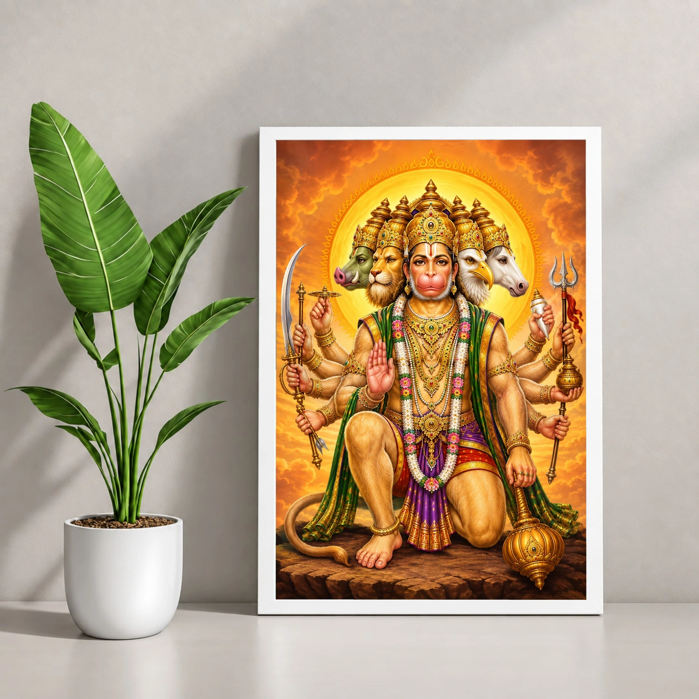 Panchmukhi Hanuman Traditional Indian Miniature-Inspired Devotional Art Photo Frame, view 4