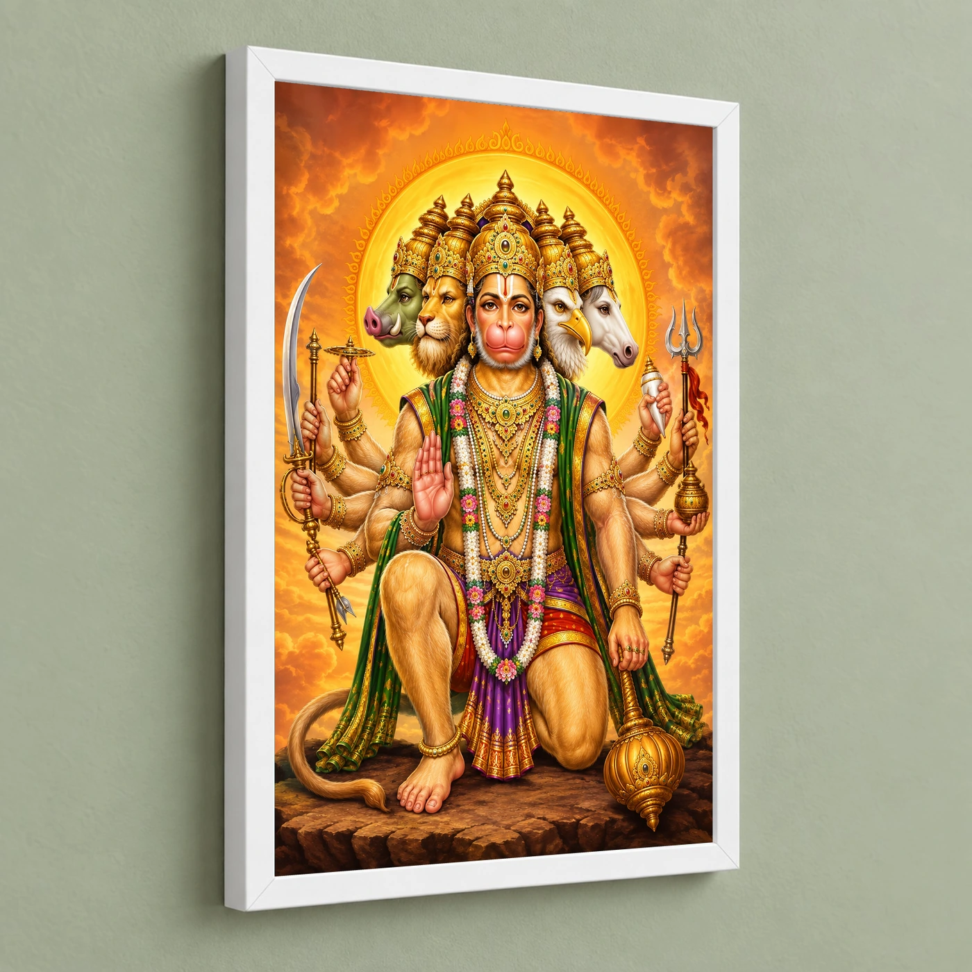 Panchmukhi Hanuman Traditional Indian Miniature-Inspired Devotional Art Photo Frame, view 5