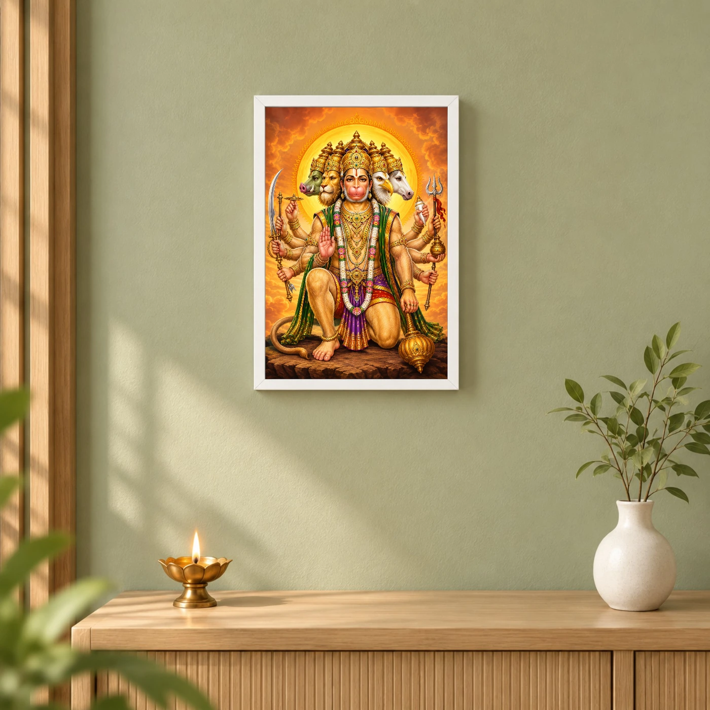 Panchmukhi Hanuman Traditional Indian Miniature-Inspired Devotional Art Photo Frame, view 6