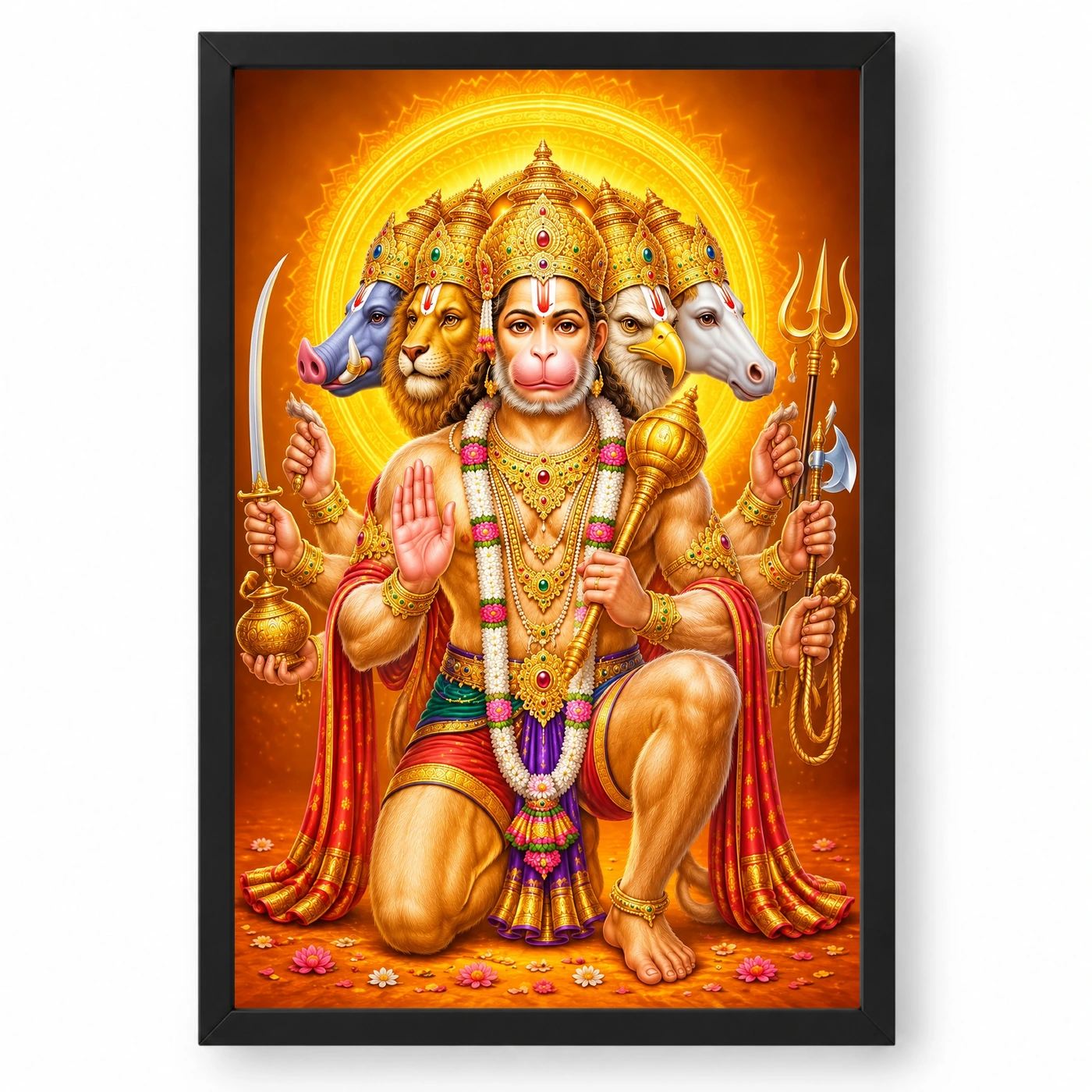 Panchmukhi Hanuman Vivid Premium Spiritual Poster Art Photo Frame