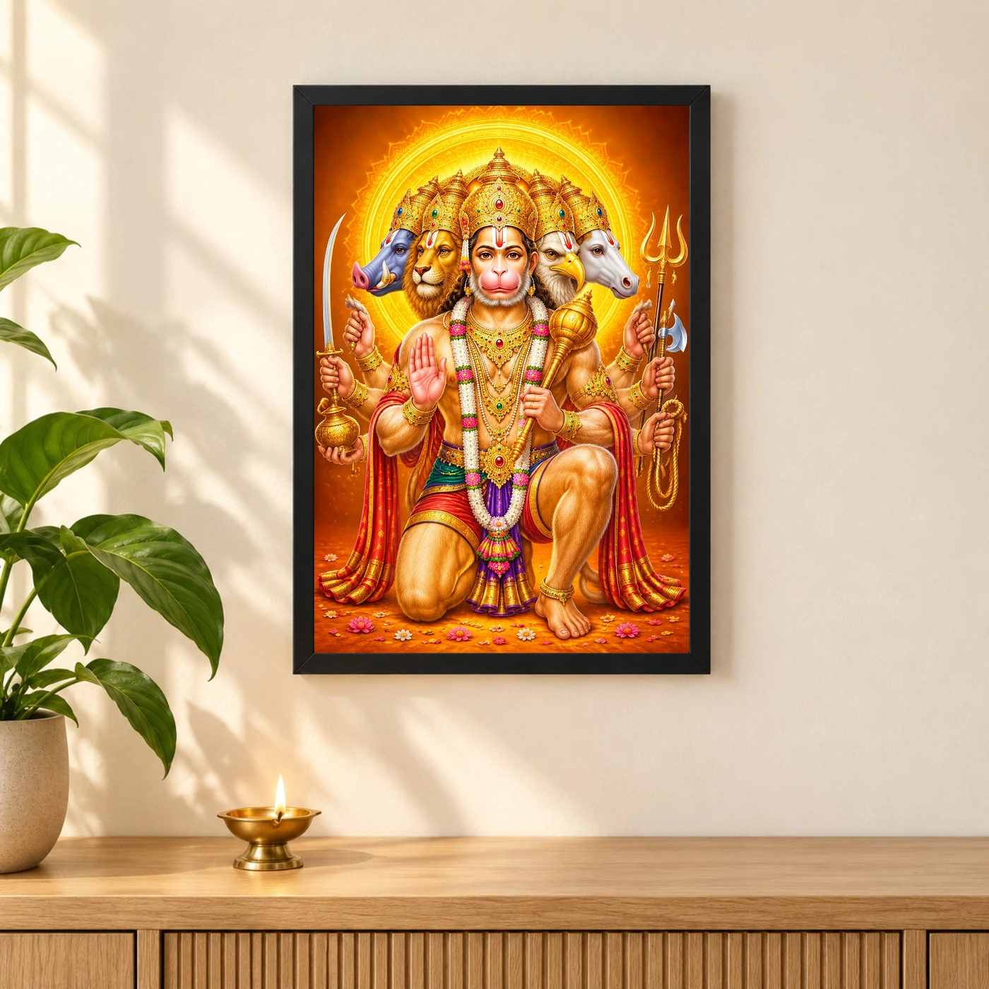 Panchmukhi Hanuman Vivid Premium Spiritual Poster Art Photo Frame, view 3