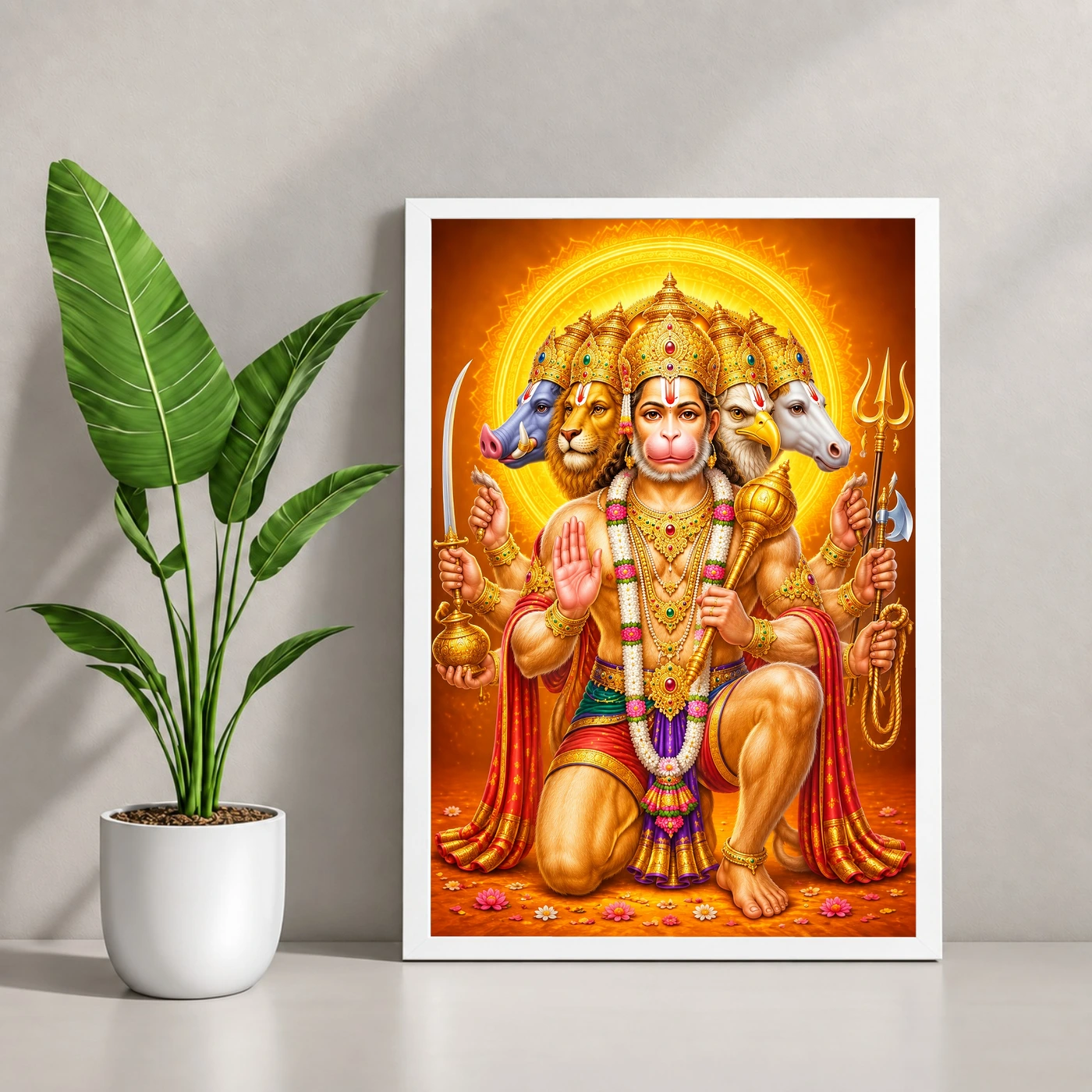 Panchmukhi Hanuman Vivid Premium Spiritual Poster Art Photo Frame, view 4