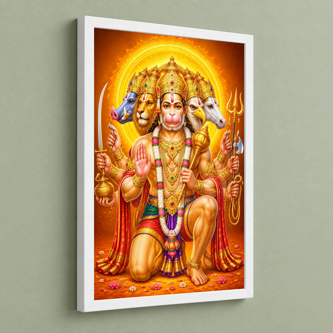 Panchmukhi Hanuman Vivid Premium Spiritual Poster Art Photo Frame, view 5