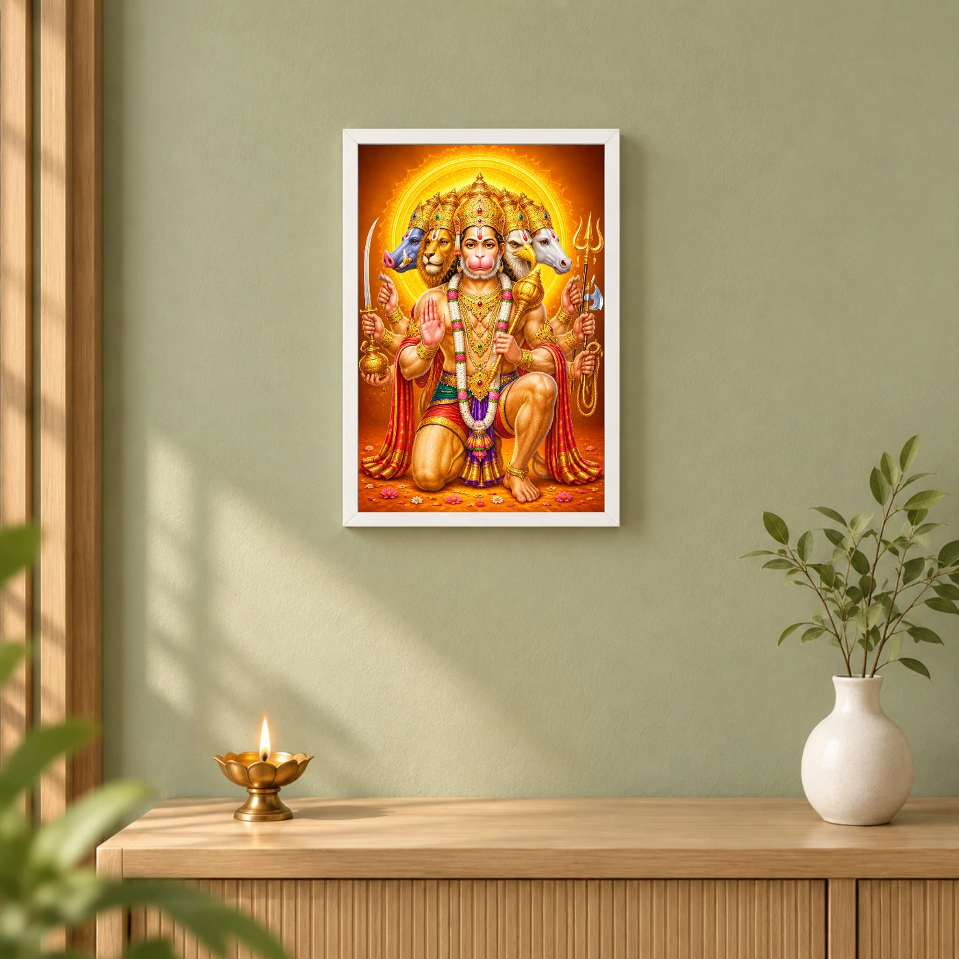 Panchmukhi Hanuman Vivid Premium Spiritual Poster Art Photo Frame, view 6