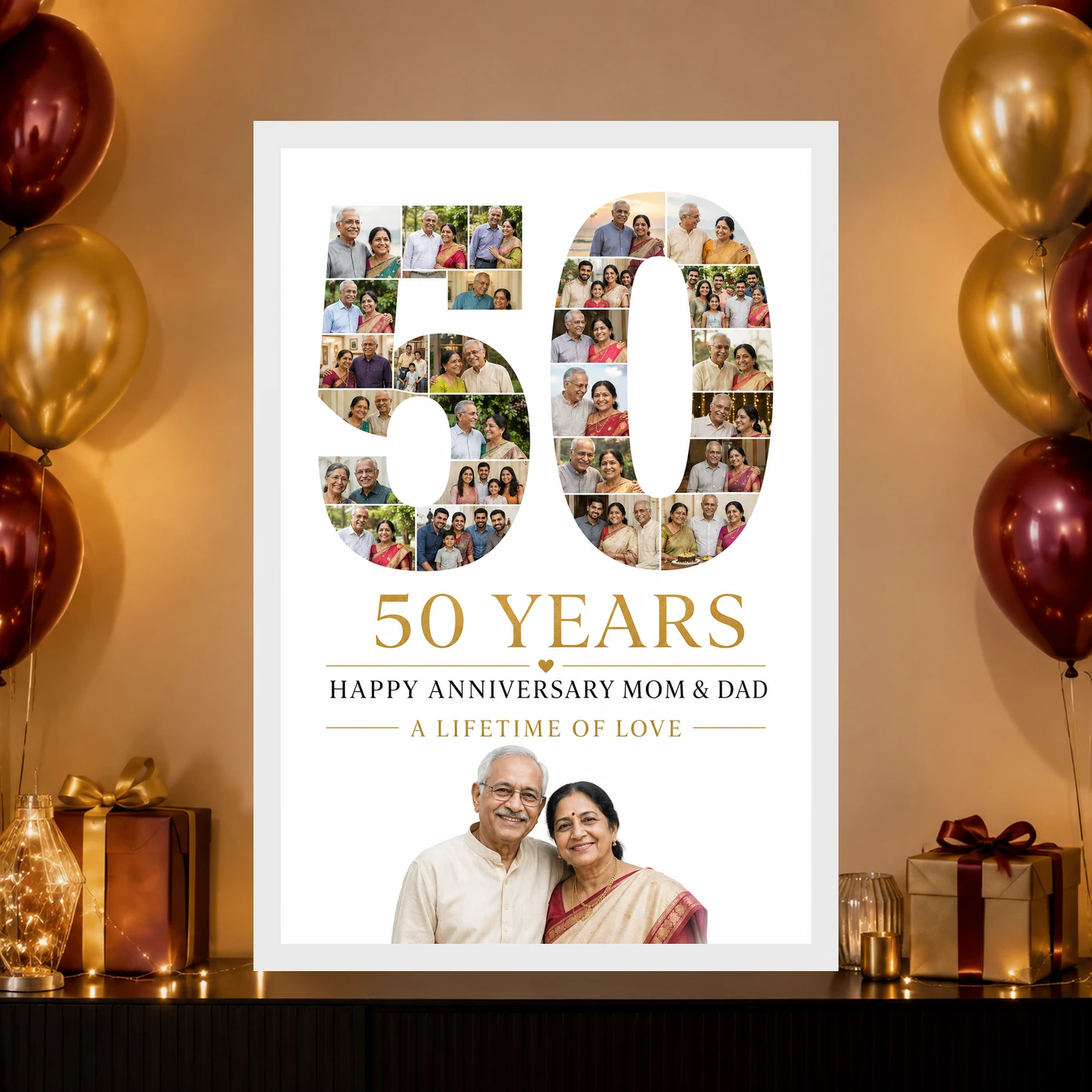 Parents Anniversary 50th Golden Rose Heart Milestone Photo Frame, view 10