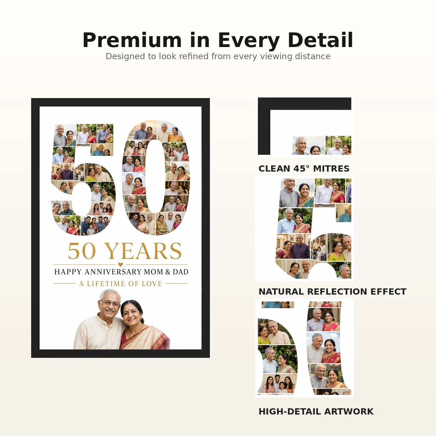 Parents Anniversary 50th Golden Rose Heart Milestone Photo Frame, view 9