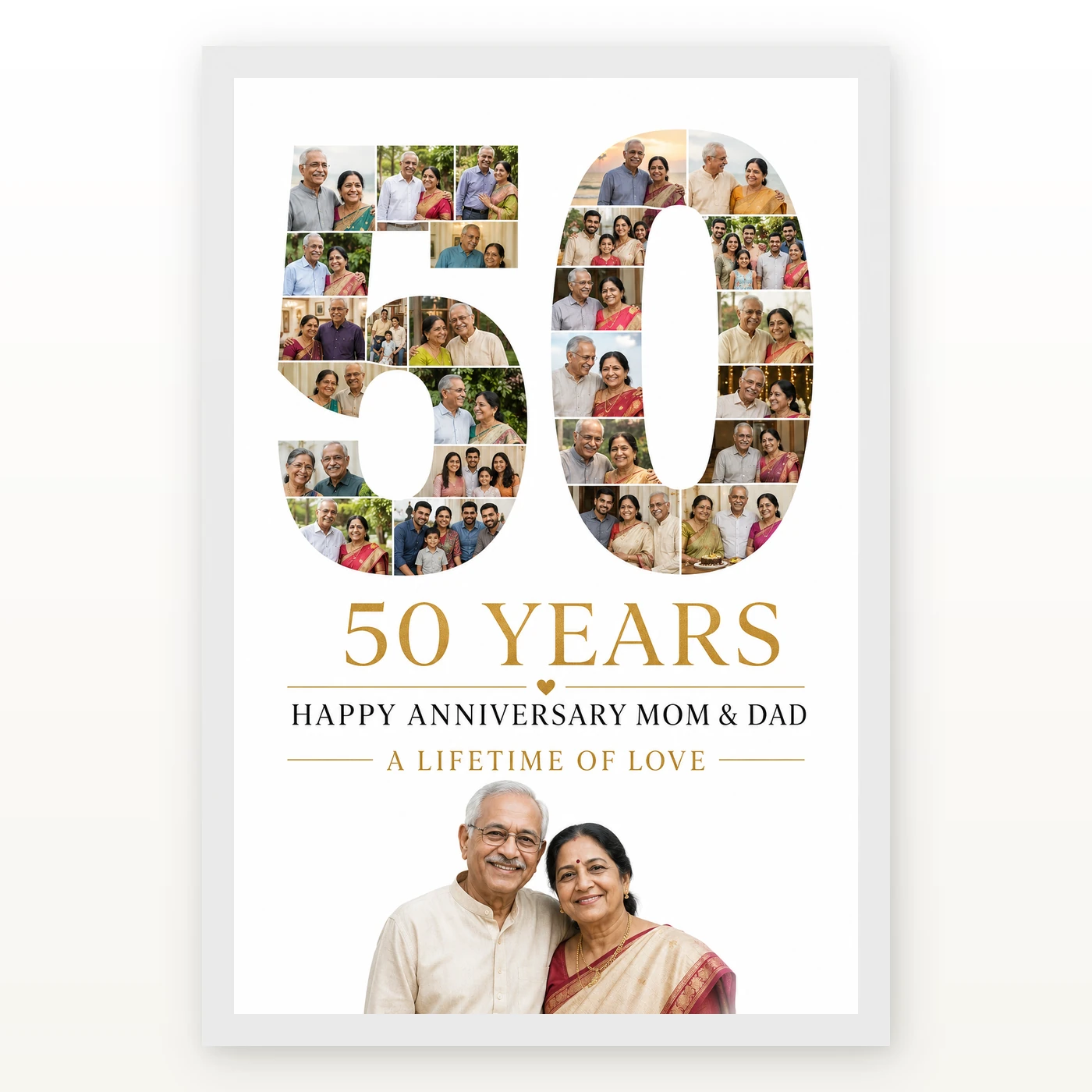 Parents Anniversary 50th Golden Rose Heart Milestone Photo Frame, view 2
