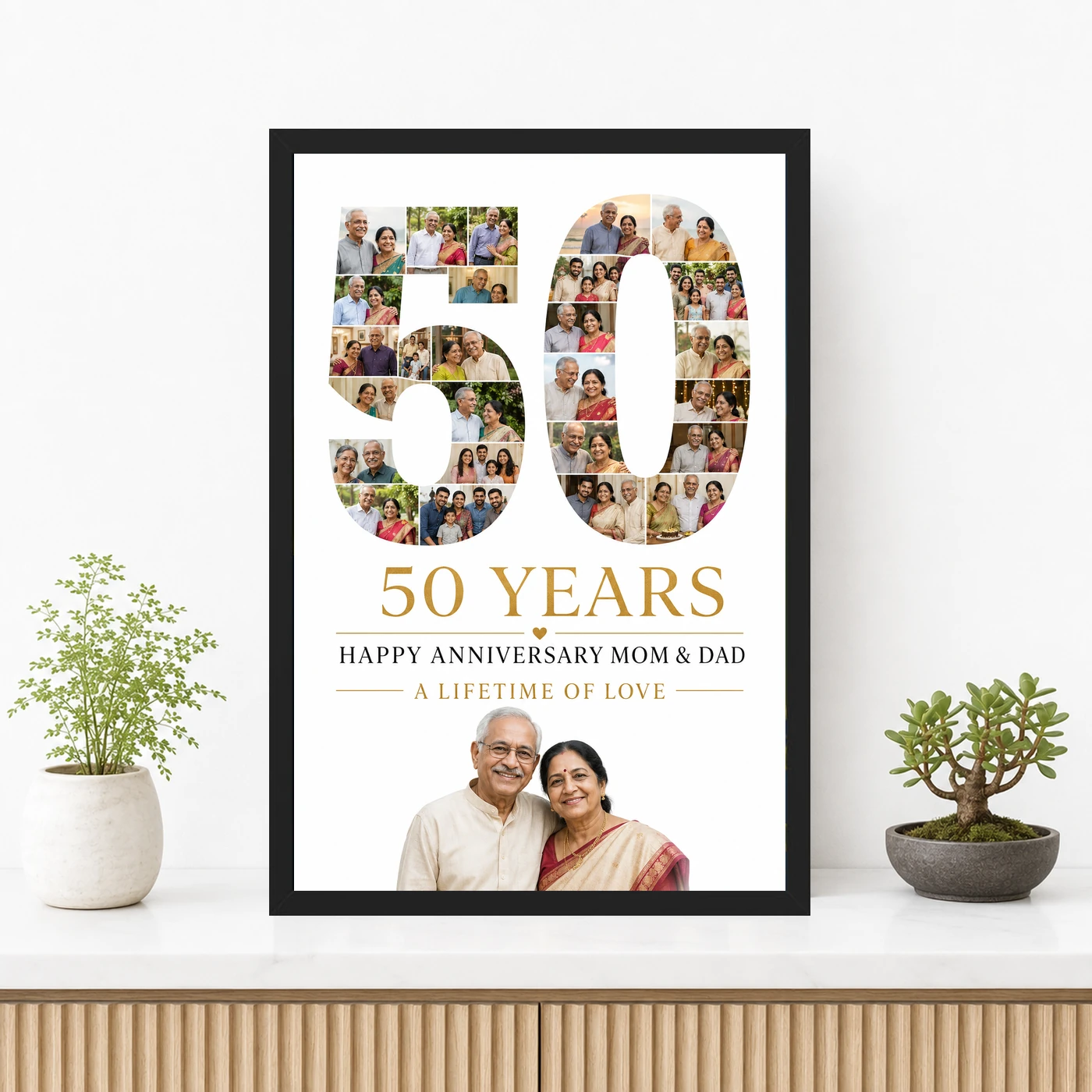 Parents Anniversary 50th Golden Rose Heart Milestone Photo Frame, view 3