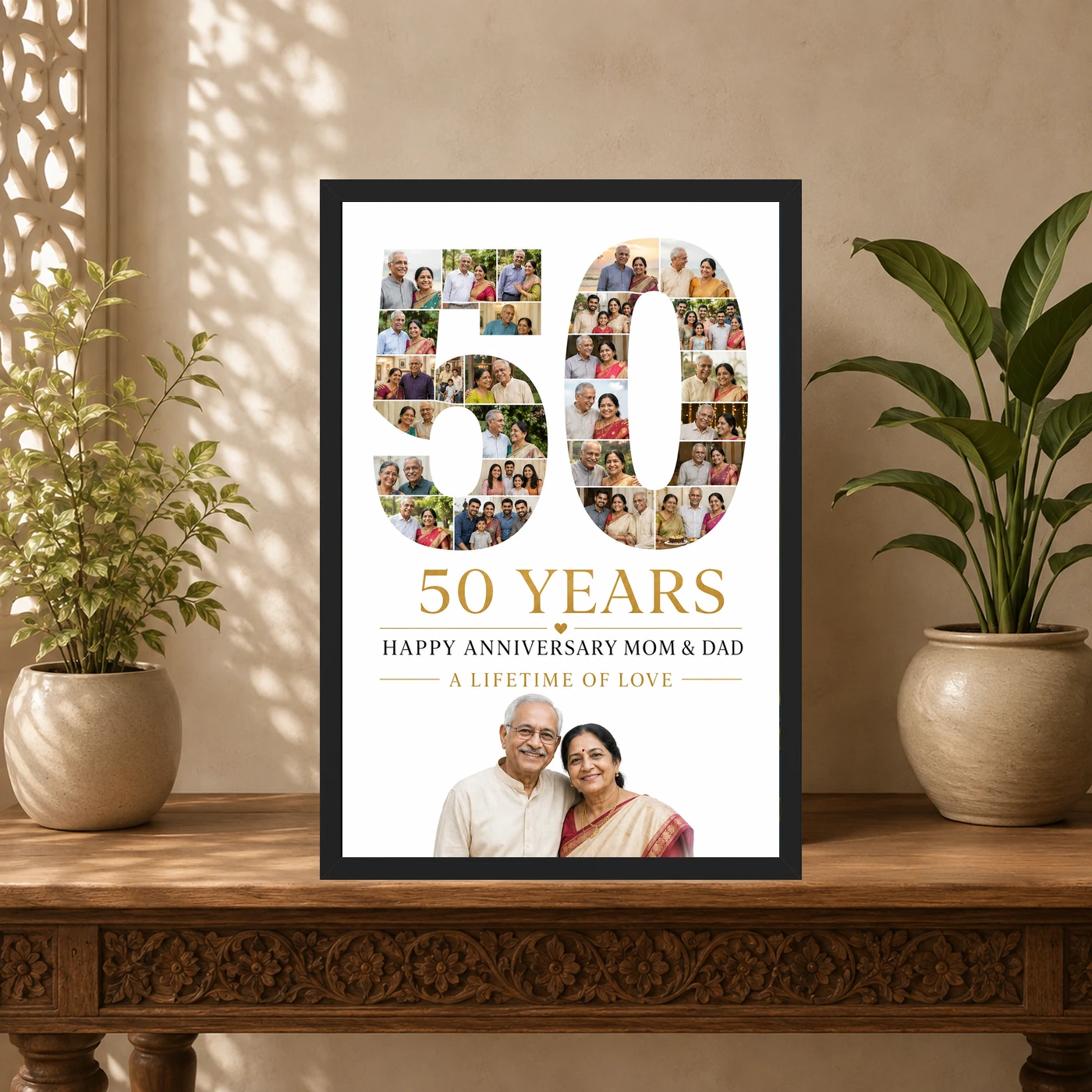 Parents Anniversary 50th Golden Rose Heart Milestone Photo Frame, view 5