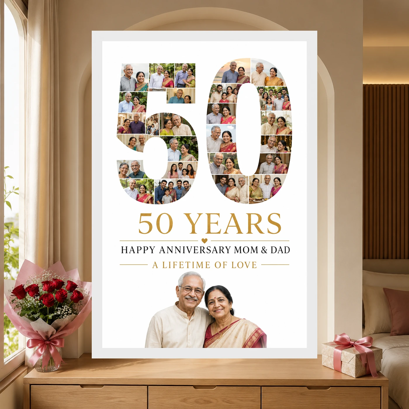 Parents Anniversary 50th Golden Rose Heart Milestone Photo Frame, view 6