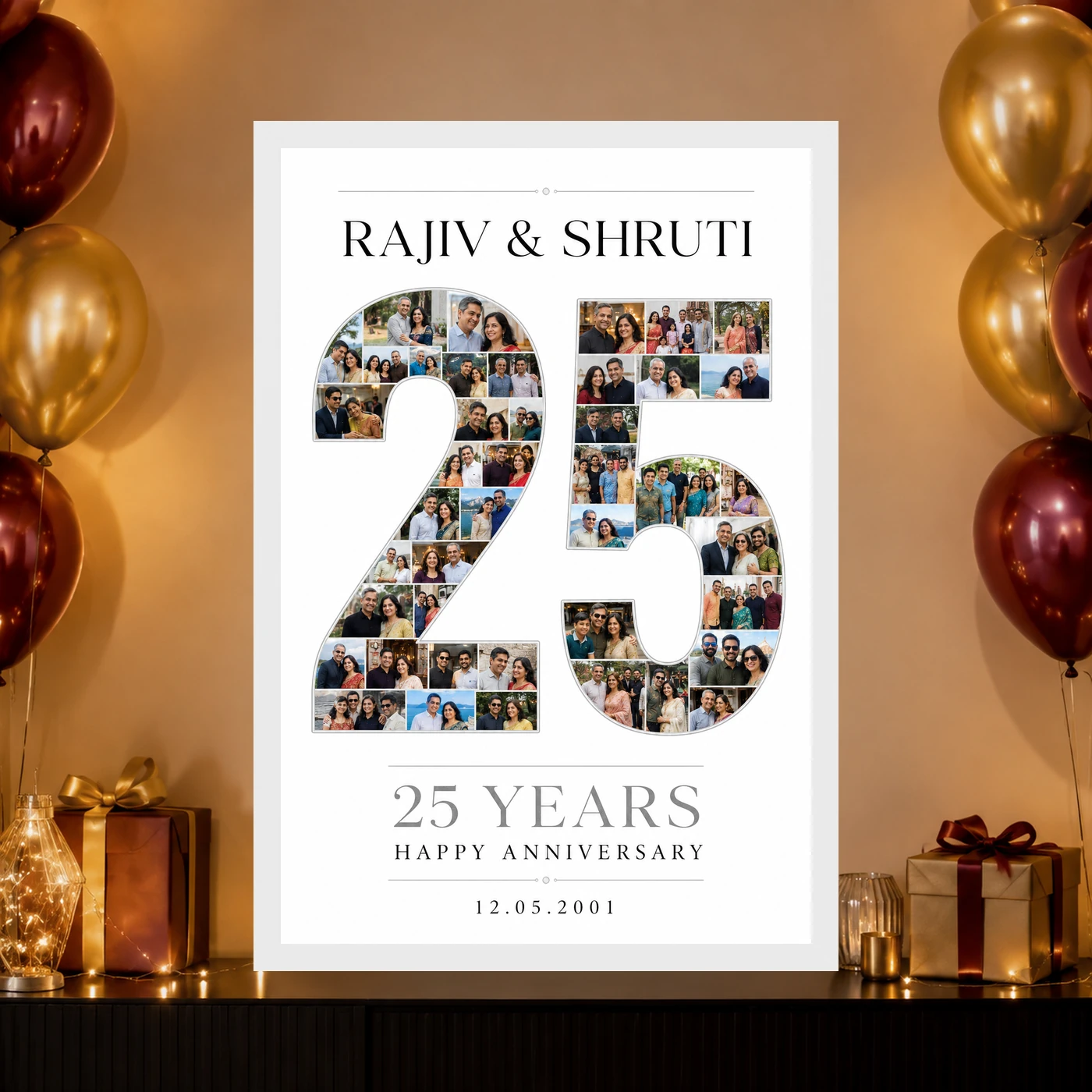 Parents Anniversary Silver Jubilee 25 Floral Rose Celebration Photo Frame, view 10