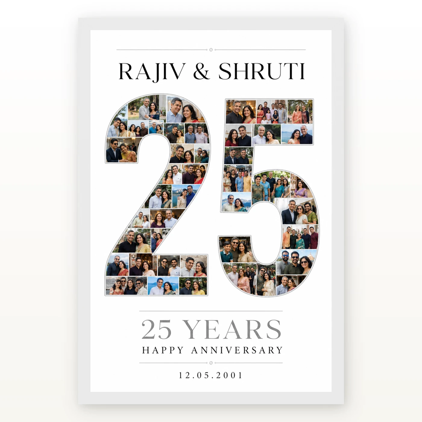 Parents Anniversary Silver Jubilee 25 Floral Rose Celebration Photo Frame, view 2