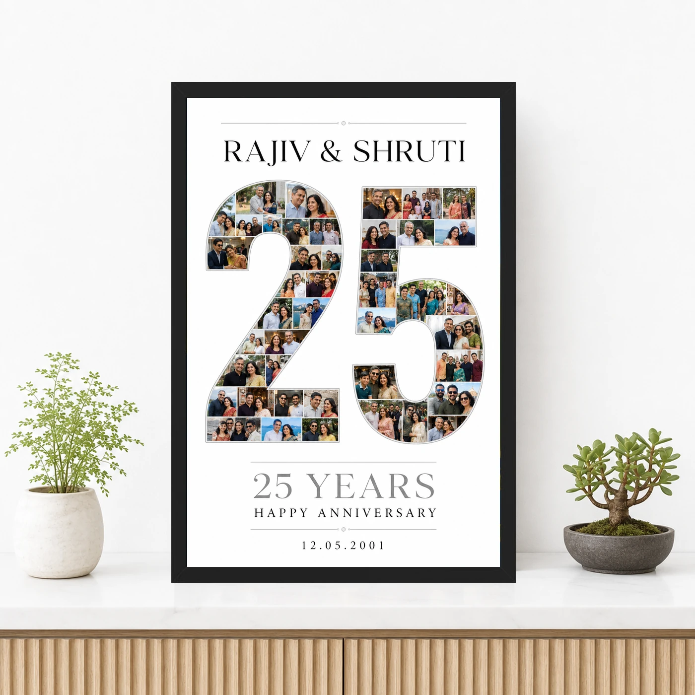 Parents Anniversary Silver Jubilee 25 Floral Rose Celebration Photo Frame, view 3