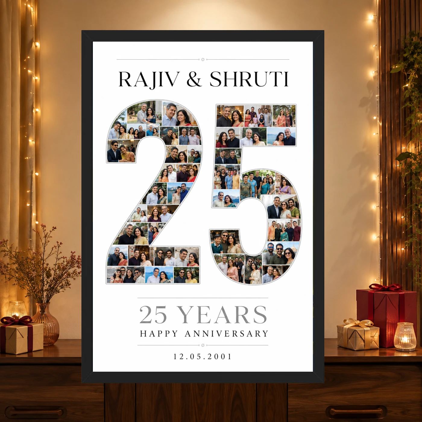Parents Anniversary Silver Jubilee 25 Floral Rose Celebration Photo Frame, view 4