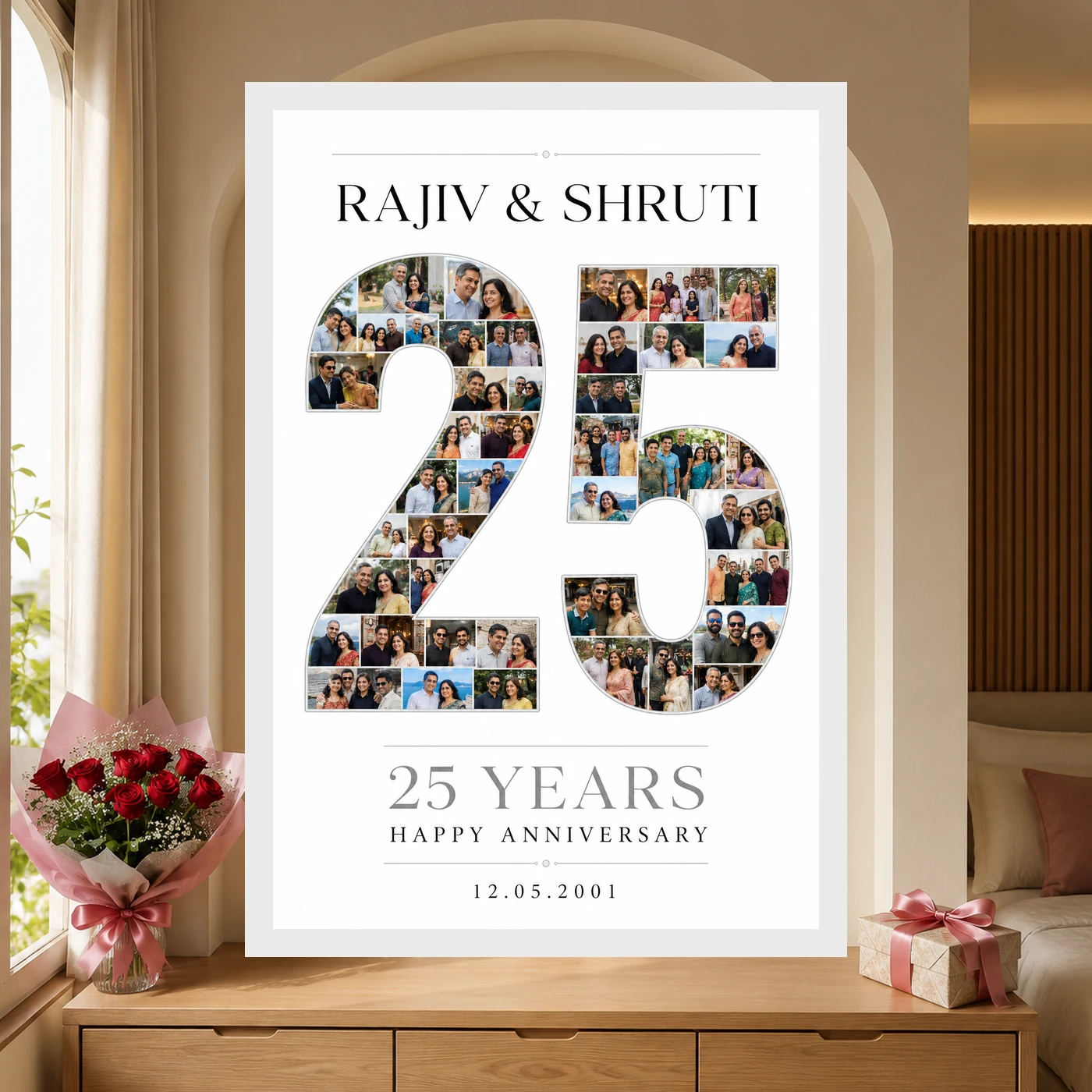 Parents Anniversary Silver Jubilee 25 Floral Rose Celebration Photo Frame, view 6