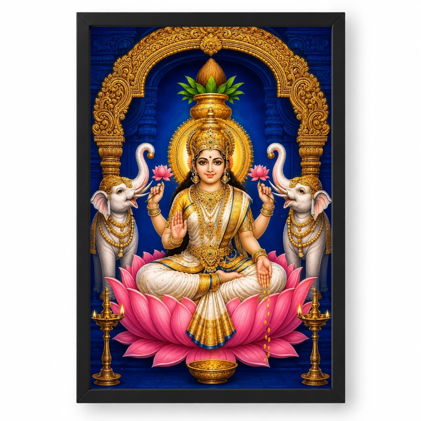 Pearl White Saree Varalakshmi Photo Frame – Blue Temple Art