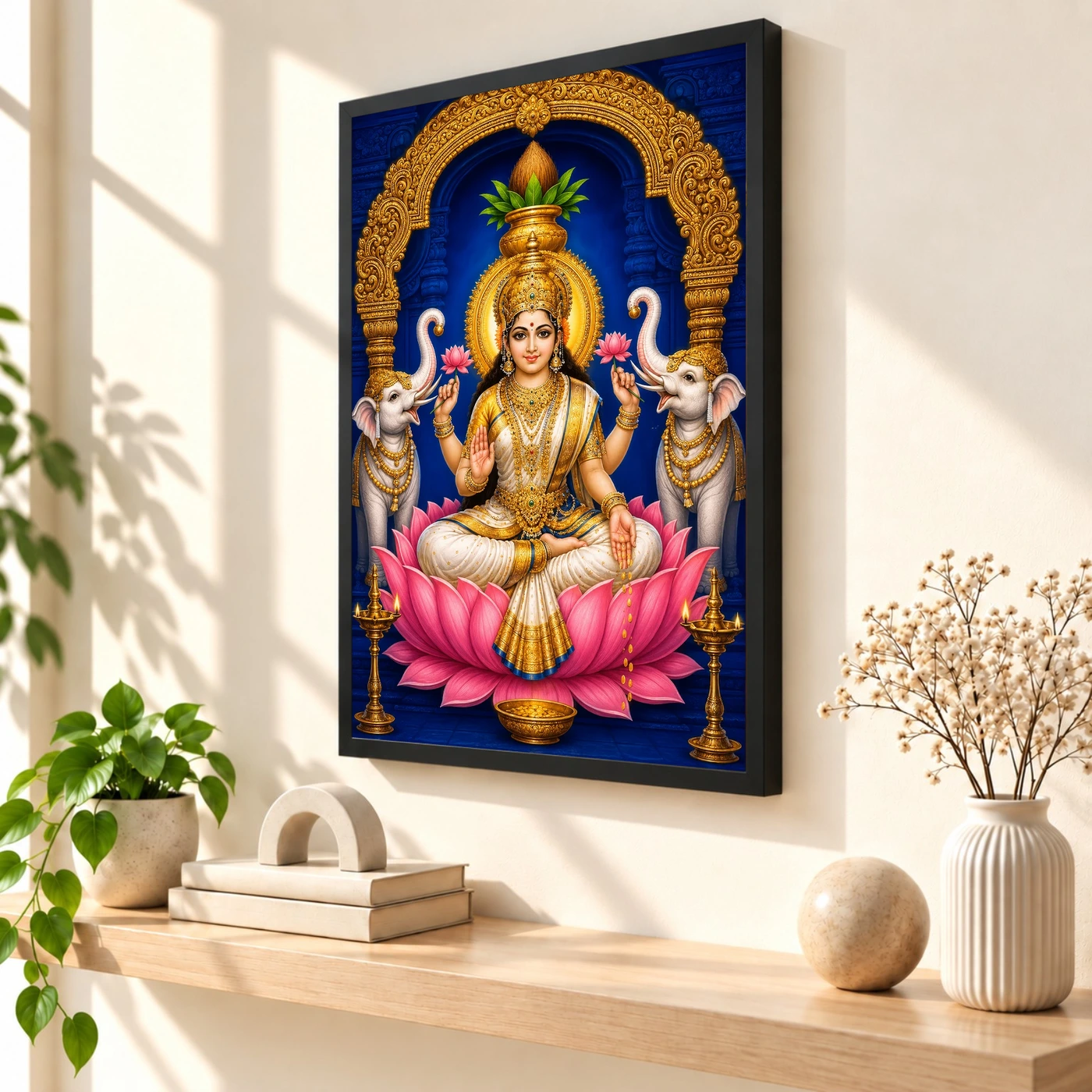 Pearl White Saree Varalakshmi Photo Frame – Blue Temple Art, view 2