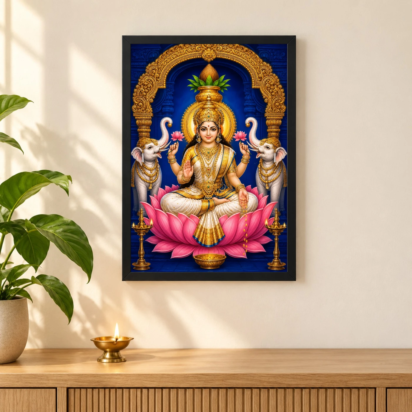 Pearl White Saree Varalakshmi Photo Frame – Blue Temple Art, view 3